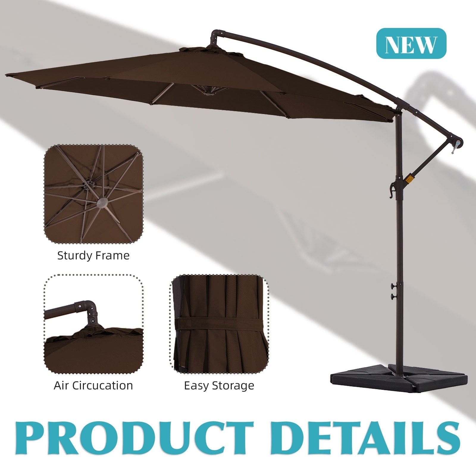 10 ft Steel Crank-lift Cantilever Umbrella With Weighted Base