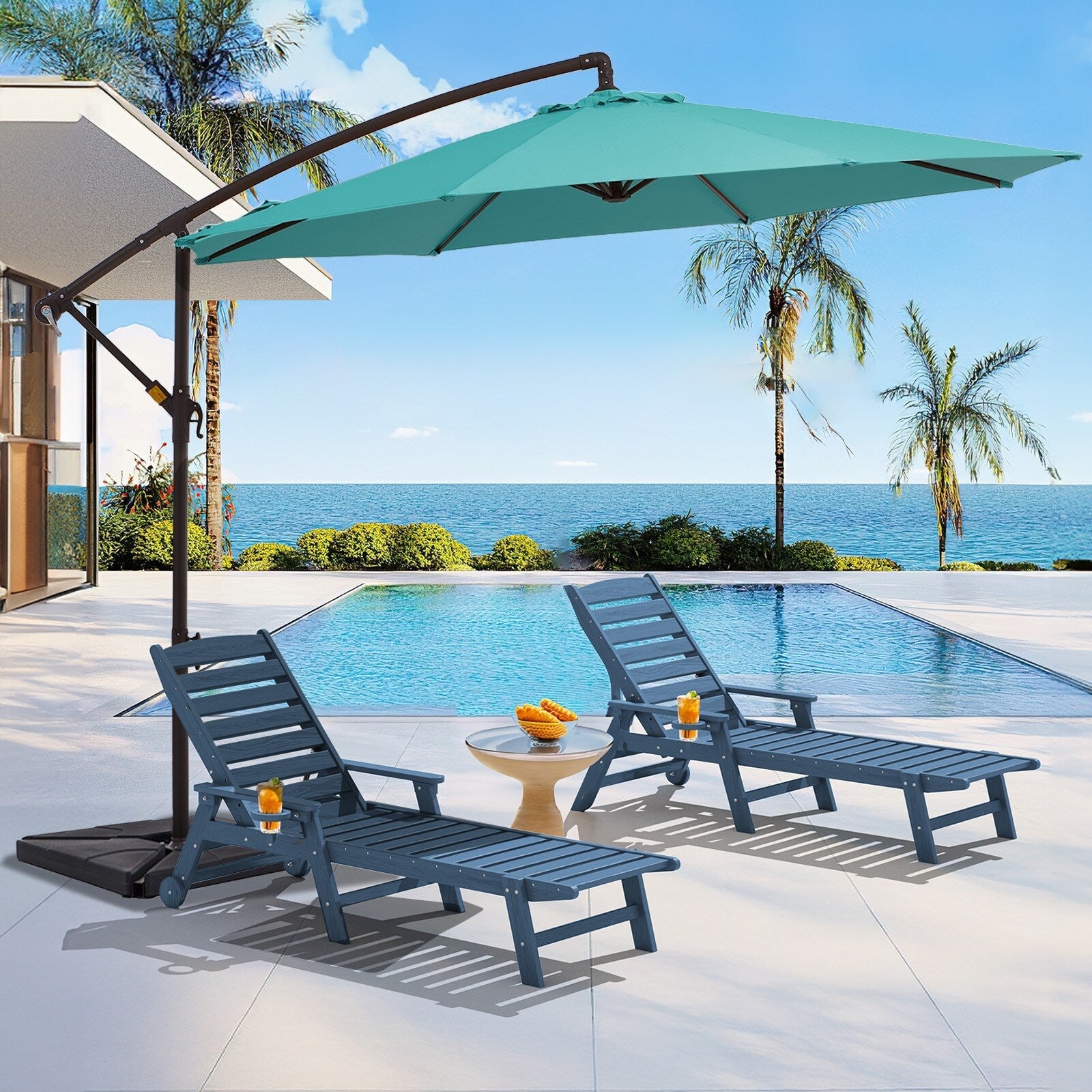 10 ft Steel Crank-lift Cantilever Umbrella With Weighted Base