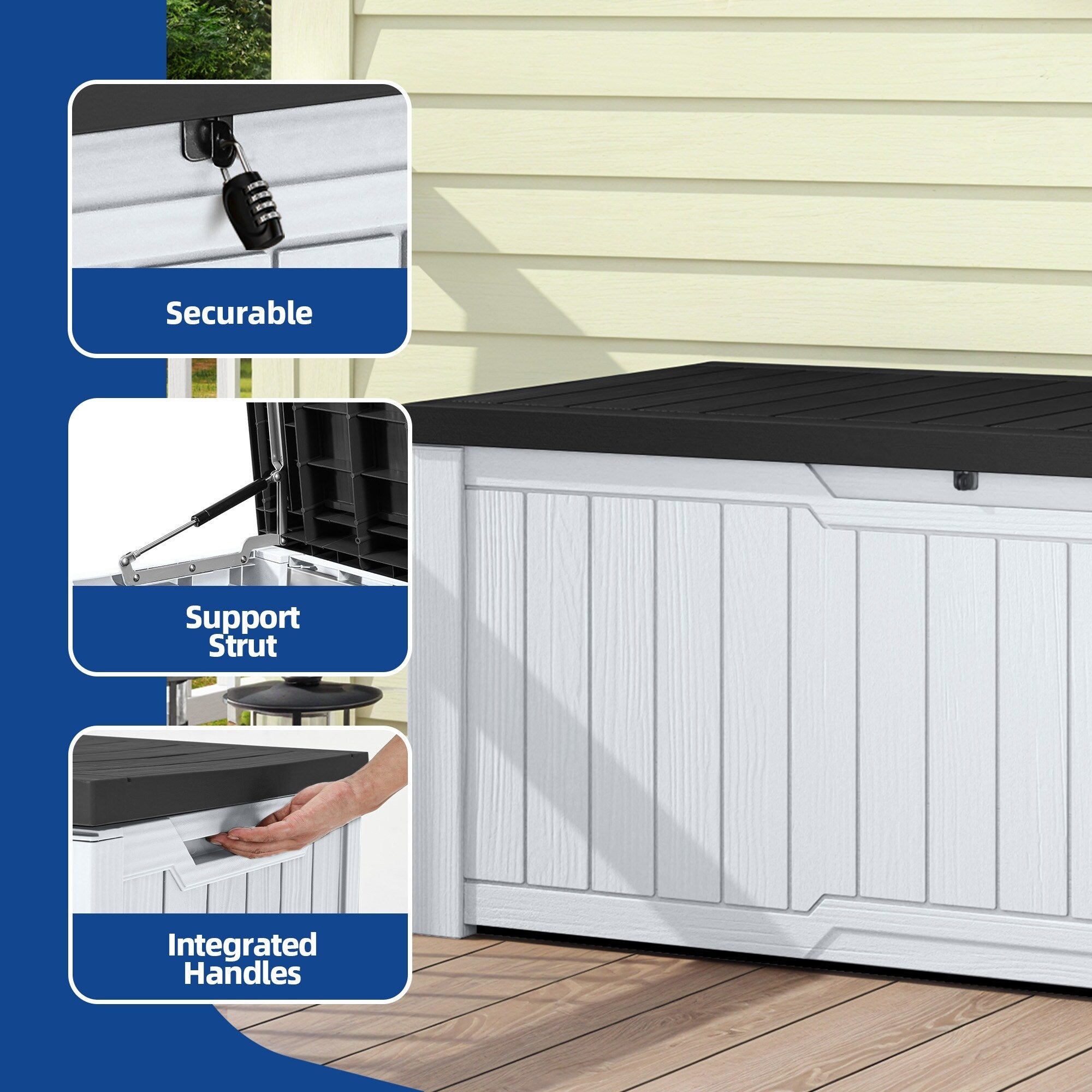120-260 Gallons Large Resin Water Resistant Lockable Deck Box