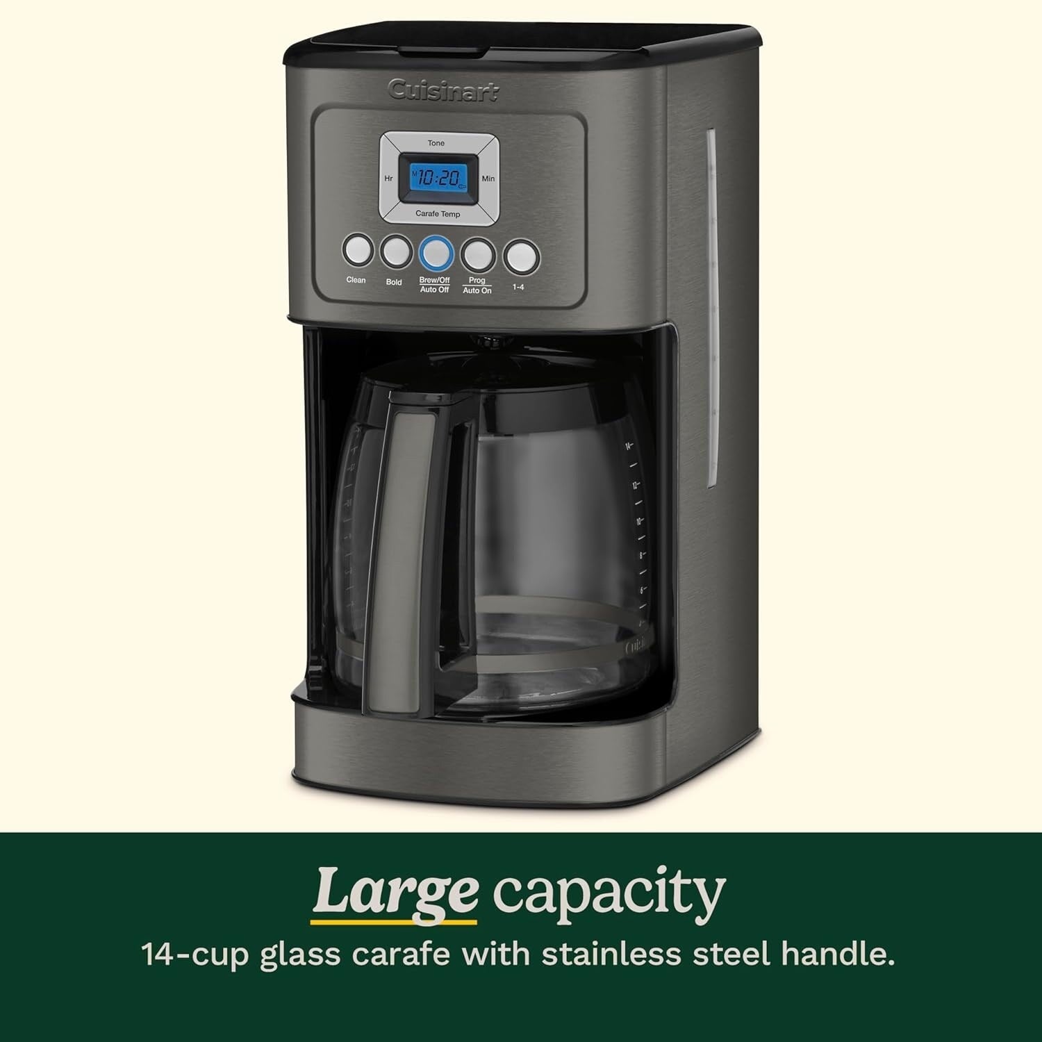 14-Cup Programmable Coffee Maker, Glass Carafe, Brew Strength Control, 1-4 Cup Setting, Black Stainless