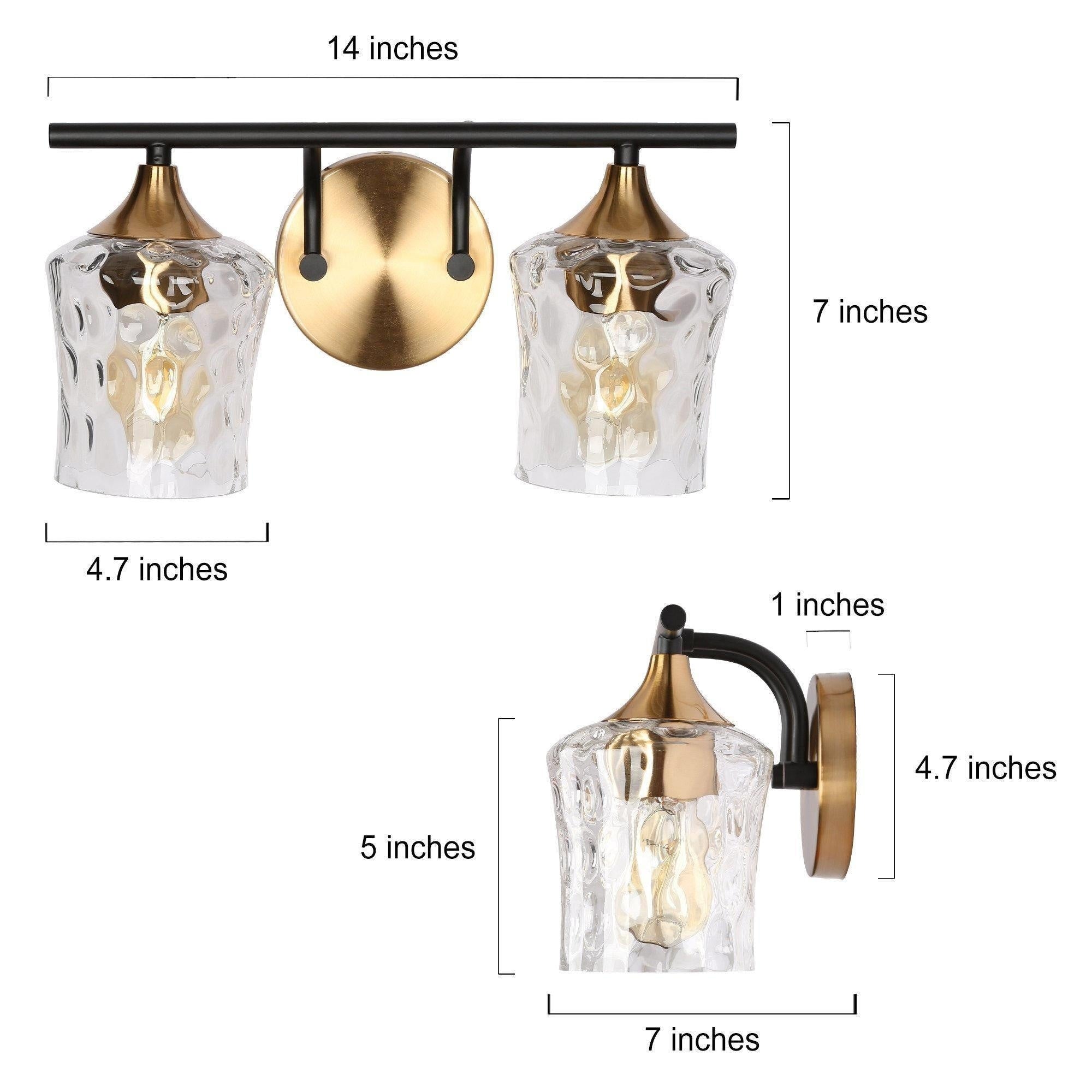 2/3/4-Light Modern Gold Black Bathroom Vanity Light Wall Sconce with Hammered Glass