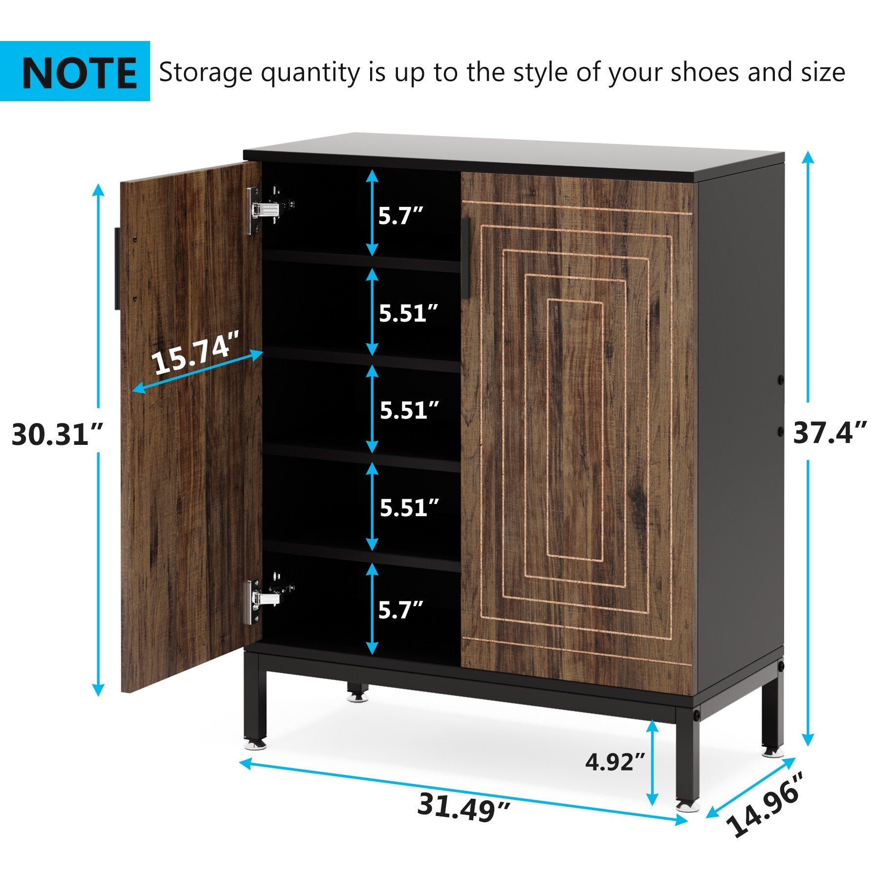 20 Pairs Modern Shoe Storage Cabinet with Doors, 6-Tier Freestanding Entryway Shoe Organizer Rack