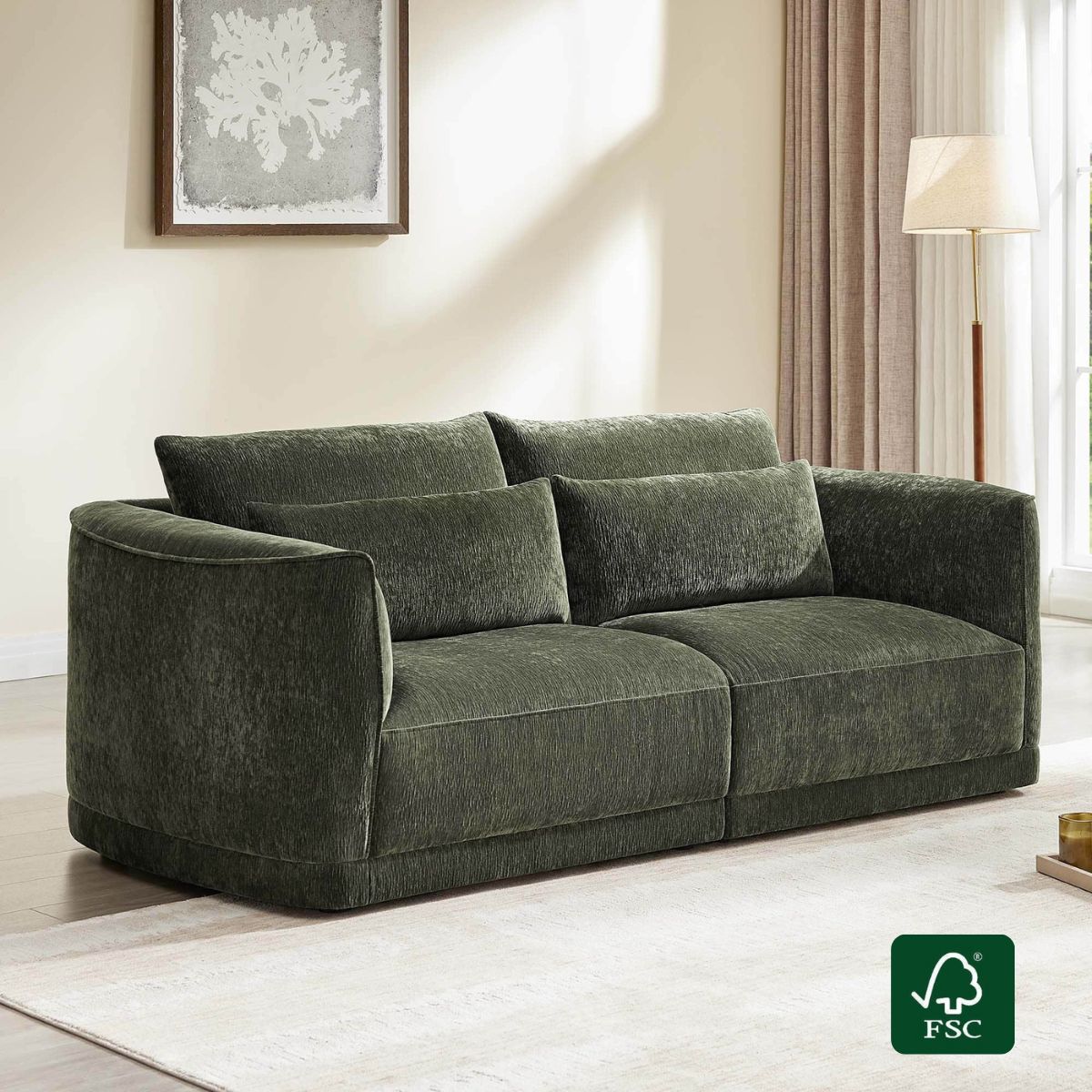 Daisy 2-Seat Modular Curved Chenille Sofa with Down-Filled Cushions