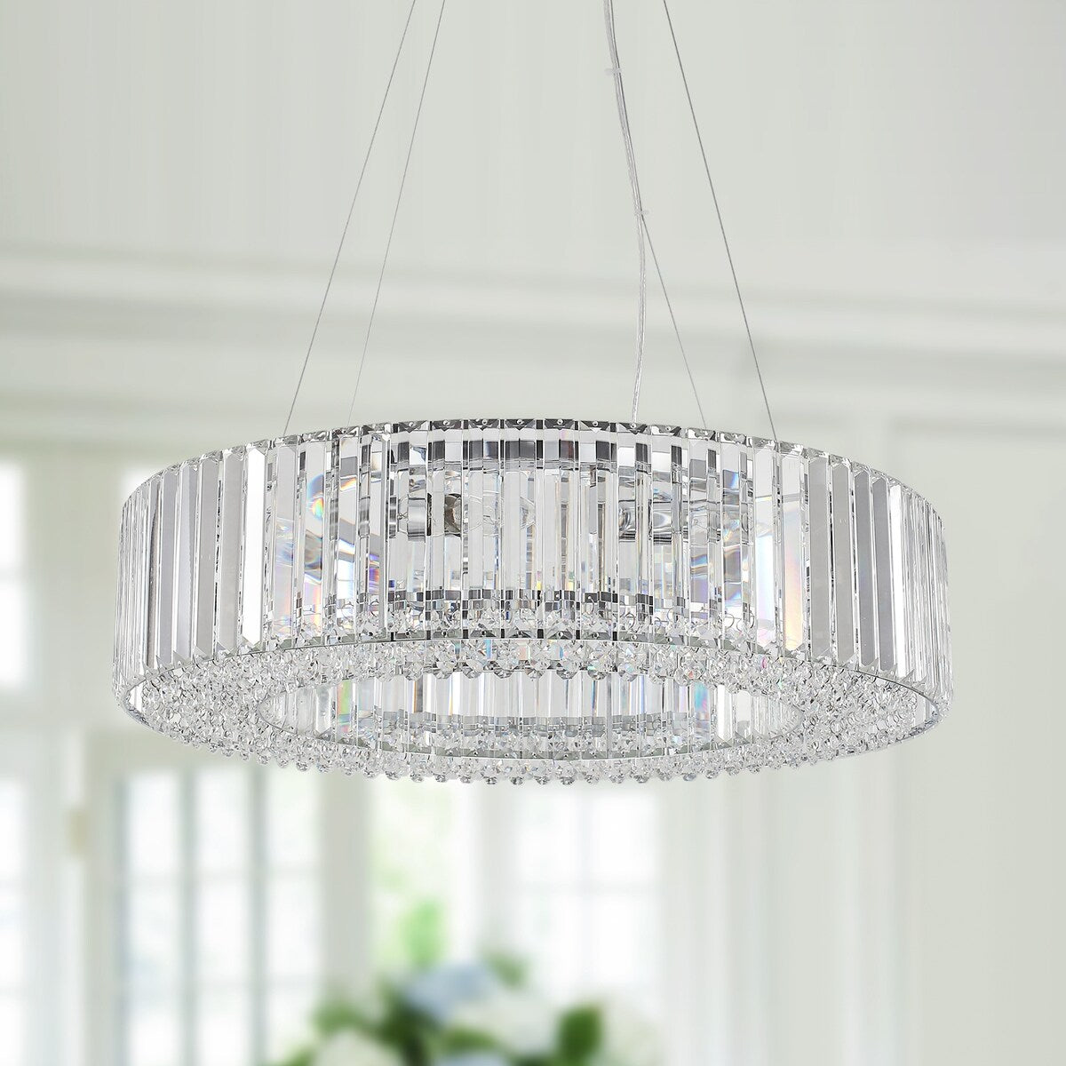 24.8 in. 8-Light Farmhouse Chandelier, Crystal Chandelier, Drum Chandelier for Dining Room Living Room Bedroom Kitchen