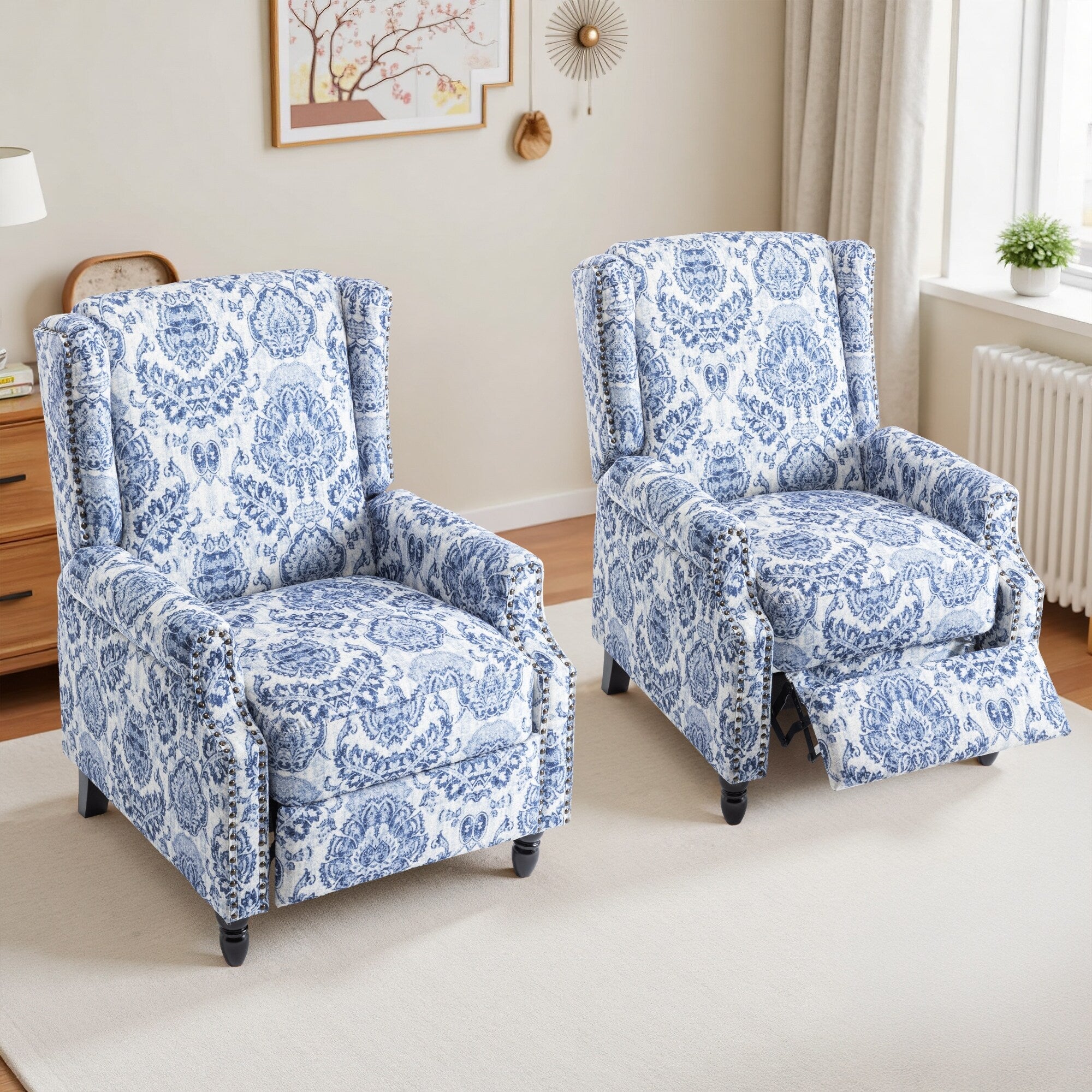 29'' W Vintage Floral Manual Push Back Recliner Chair Set of 2