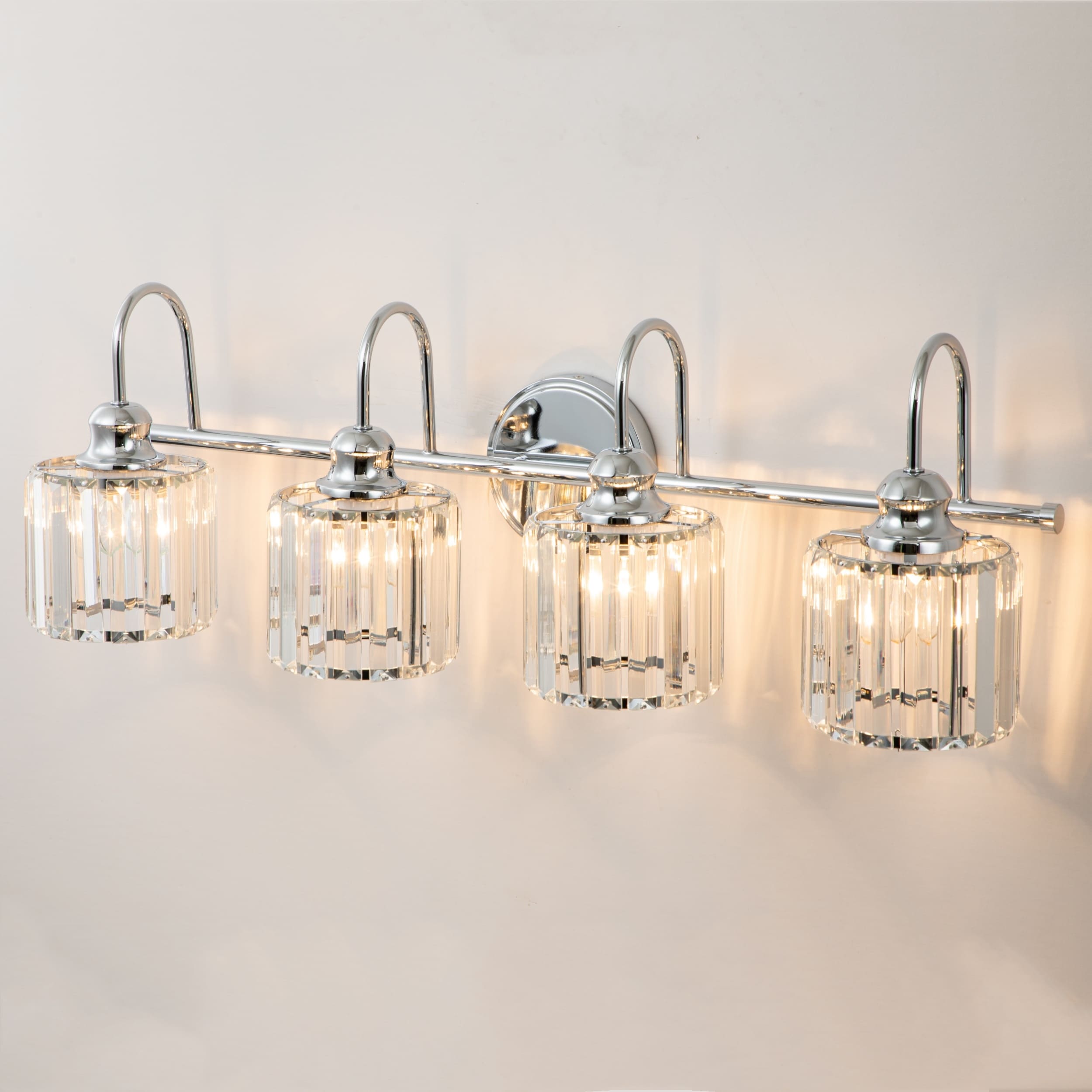 3/4-Light Modern Glam Linear Dimmable Crystal Bathroom Vanity Lights Over Mirror