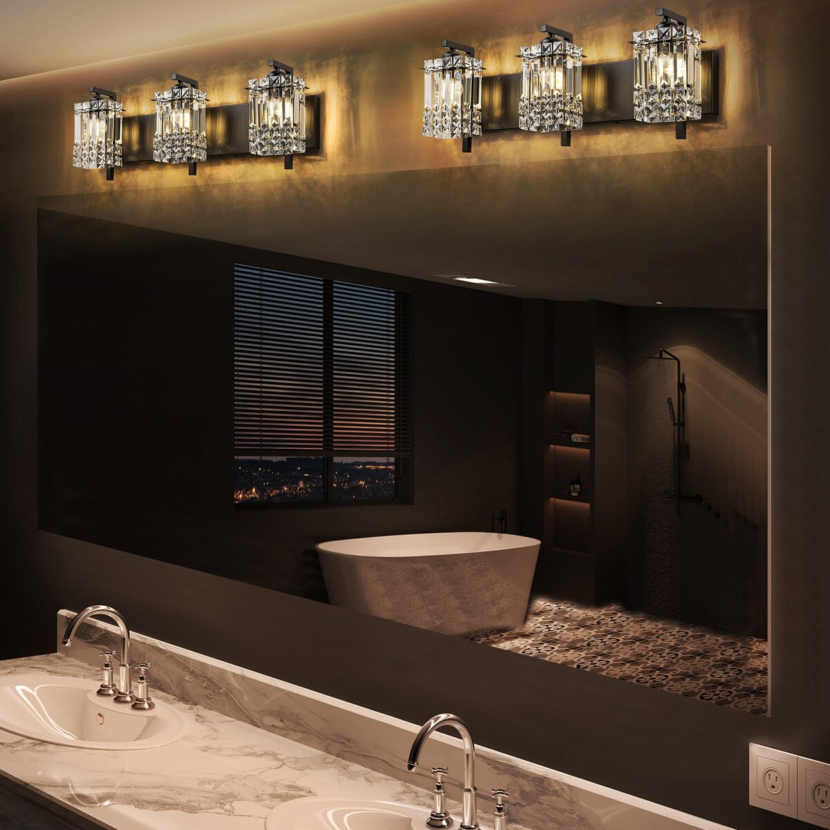 3-Light Modern Glam Bathroom Vanity Lights Crystal Wall Sconce Light for Mirror