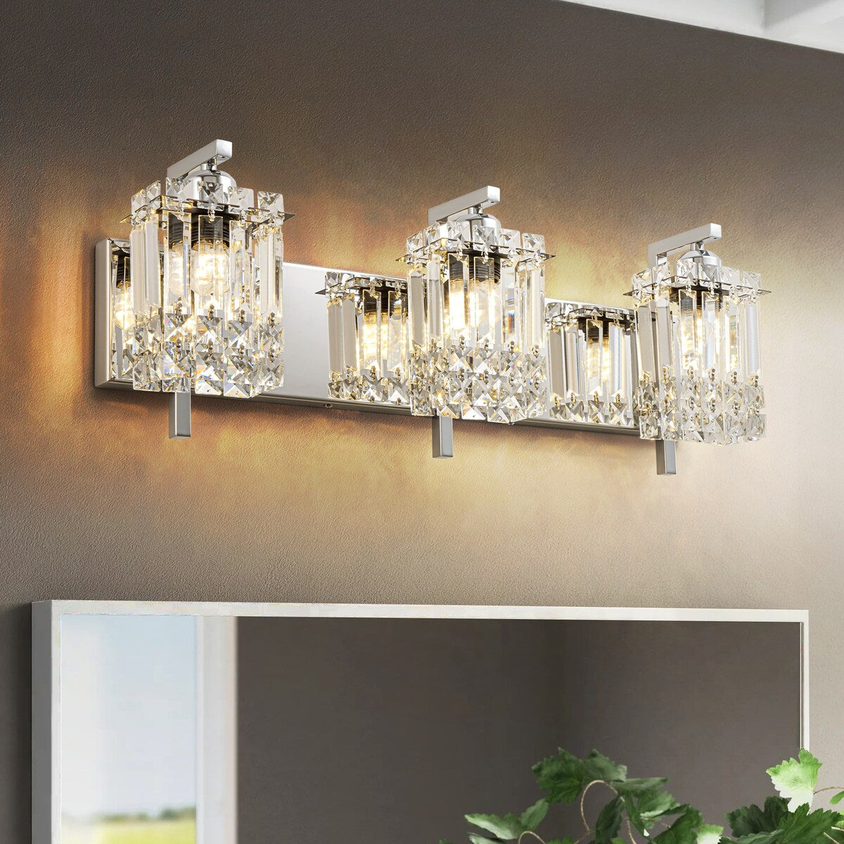 3-Light Modern Glam Bathroom Vanity Lights Crystal Wall Sconce Light for Mirror