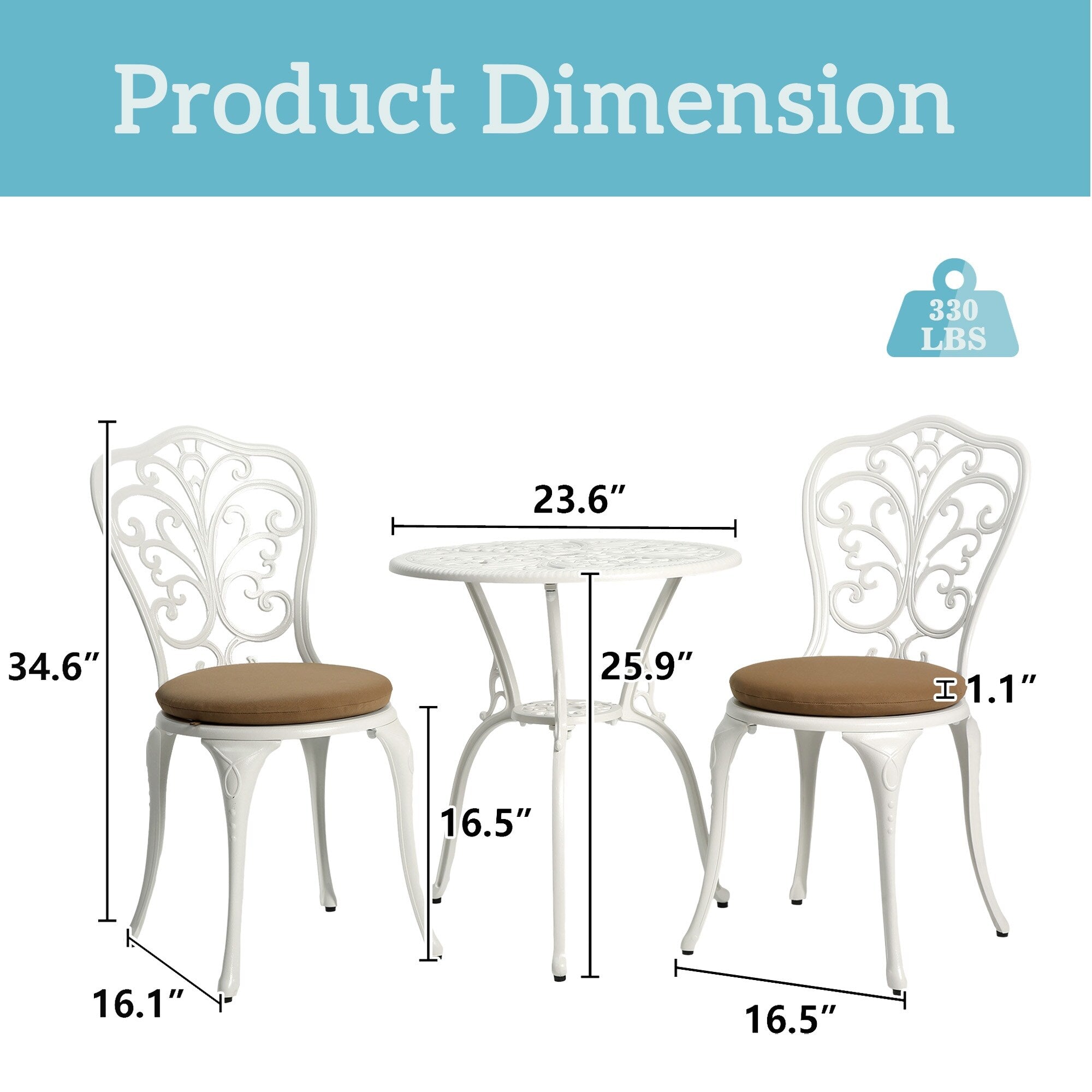 3-Piece Aluminum Outdoor Patio Butterfly Table and Chairs with Umbrella Hole