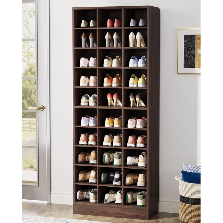 30 Pairs Tall Shoe Cabinet, 10 Tiers White Wooden Shoe Storage Rack for Closet, Entryway - 10-tier