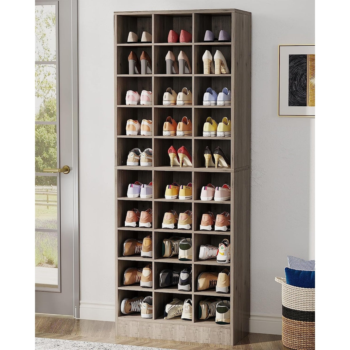 30 Pairs Tall Shoe Cabinet, 10 Tiers White Wooden Shoe Storage Rack for Closet, Entryway - 10-tier