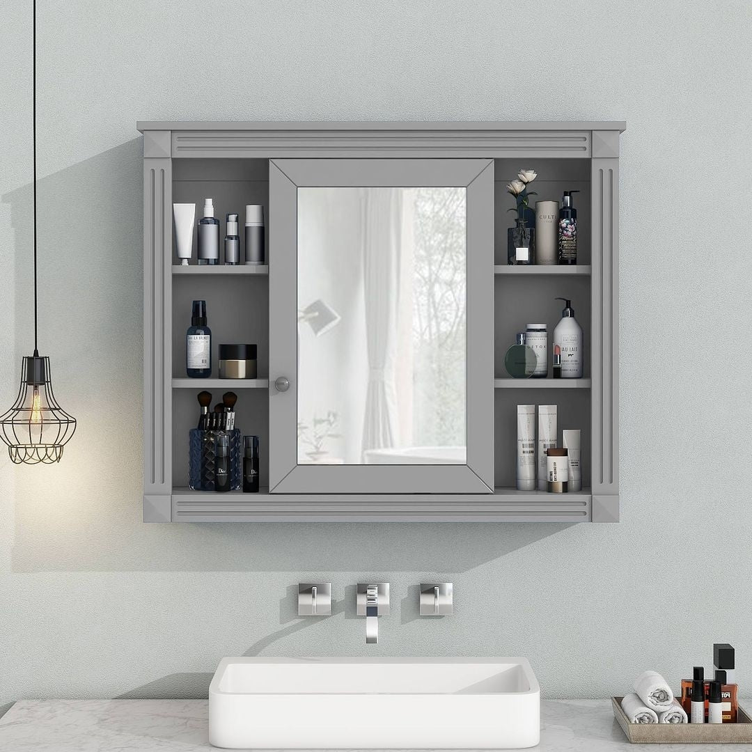 36'' Modern Bathroom Vanity with Top Sink and Mirror Cabinet,2 Doors and 2 Drawers