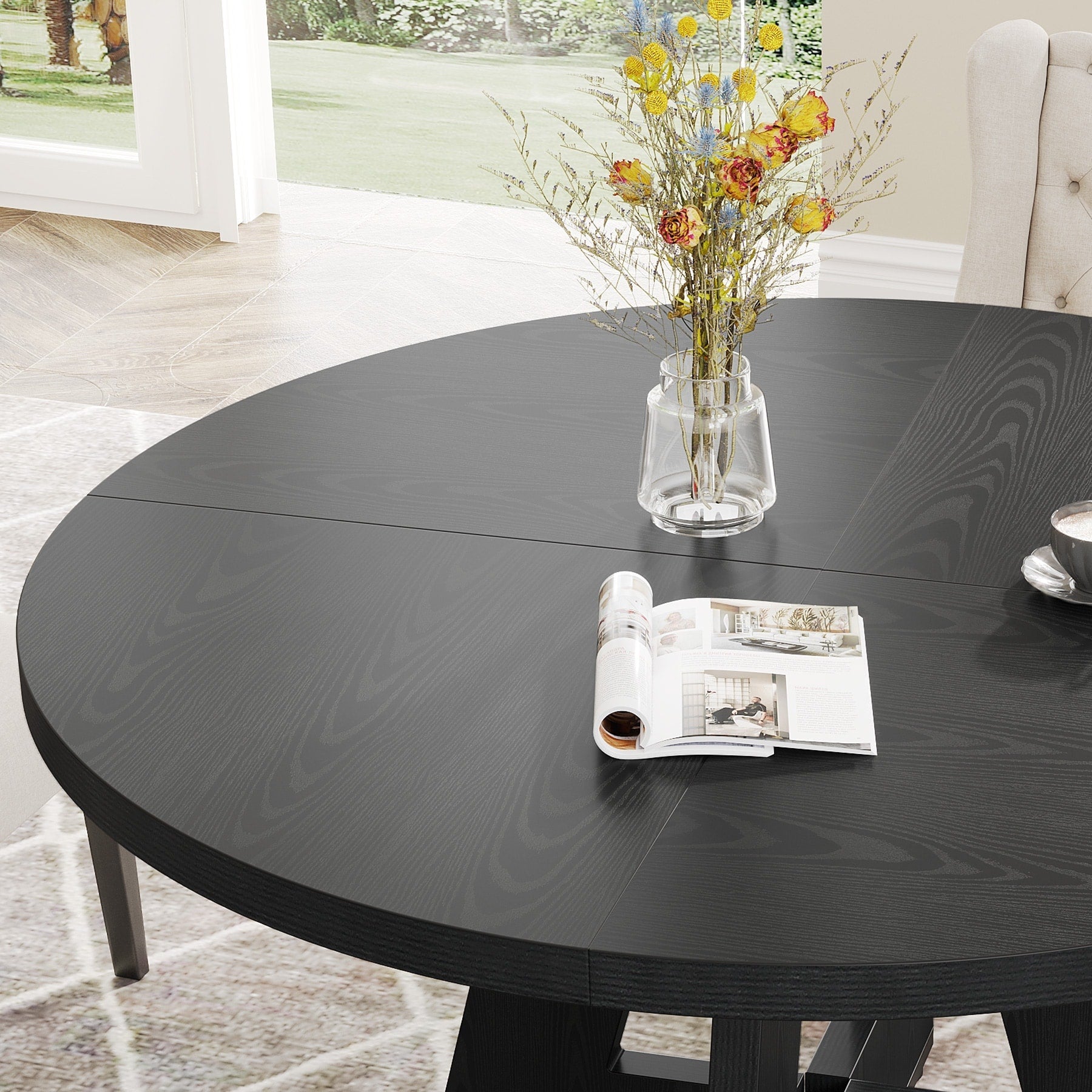 47 Round Dining Table for 4, Farmhouse Kitchen Table Small Dinner Table Wood Kitchen Table for Dining Room Living Room