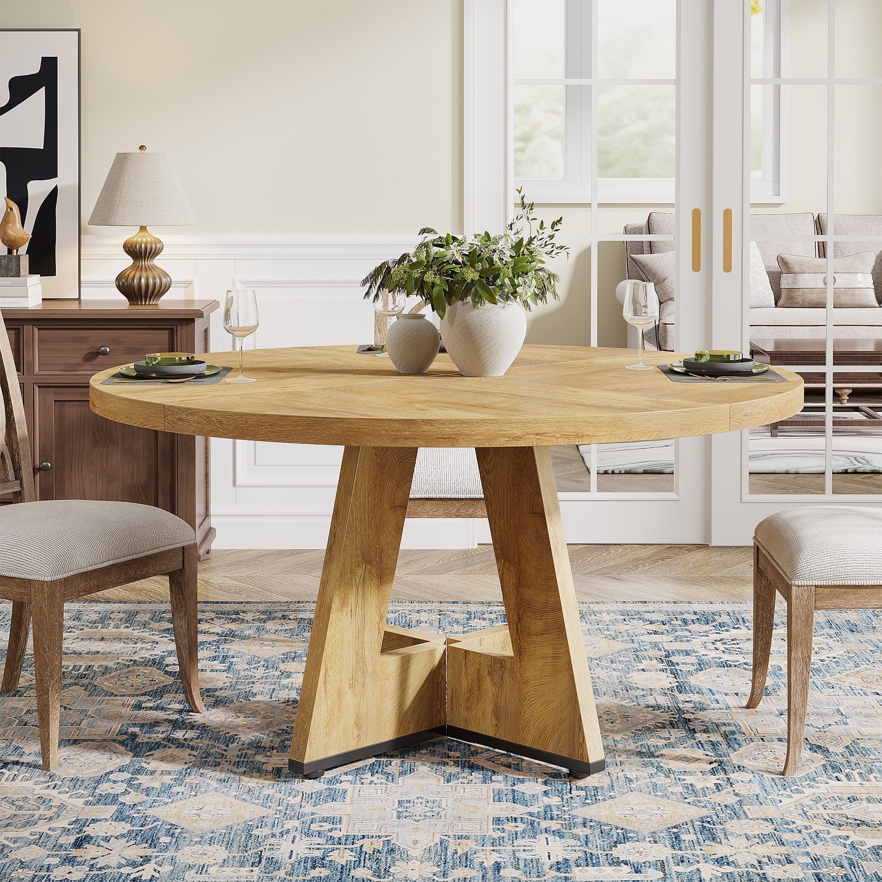 47 Round Dining Table for 4, Farmhouse Kitchen Table Small Dinner Table Wood Kitchen Table for Dining Room Living Room