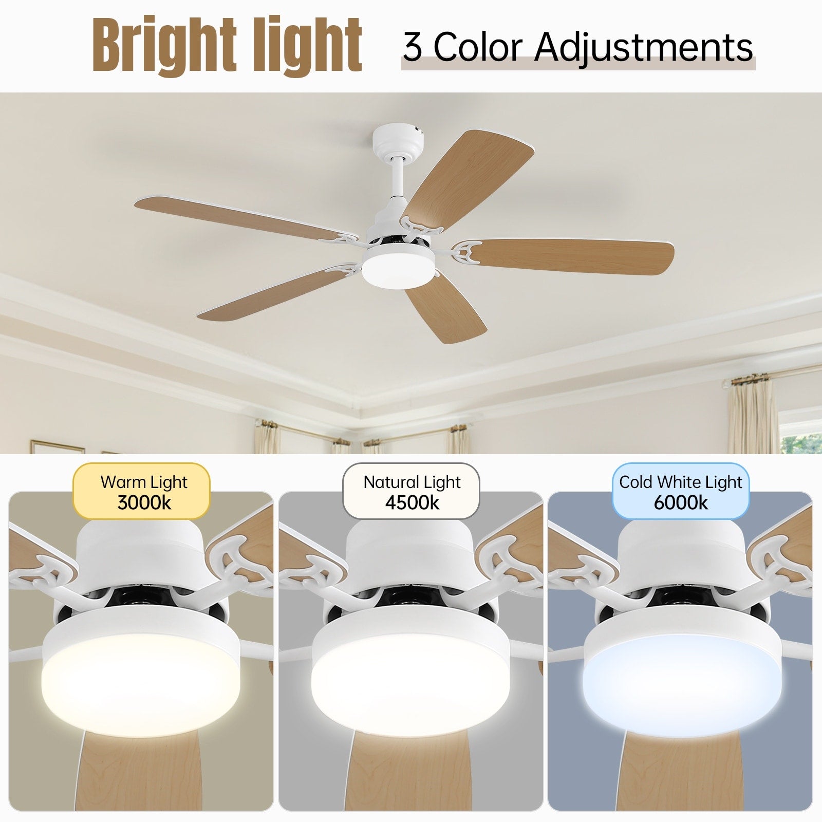 48 and 52 Integrated LED Ceiling Fan with Light and Remote, Reversible DC Motor