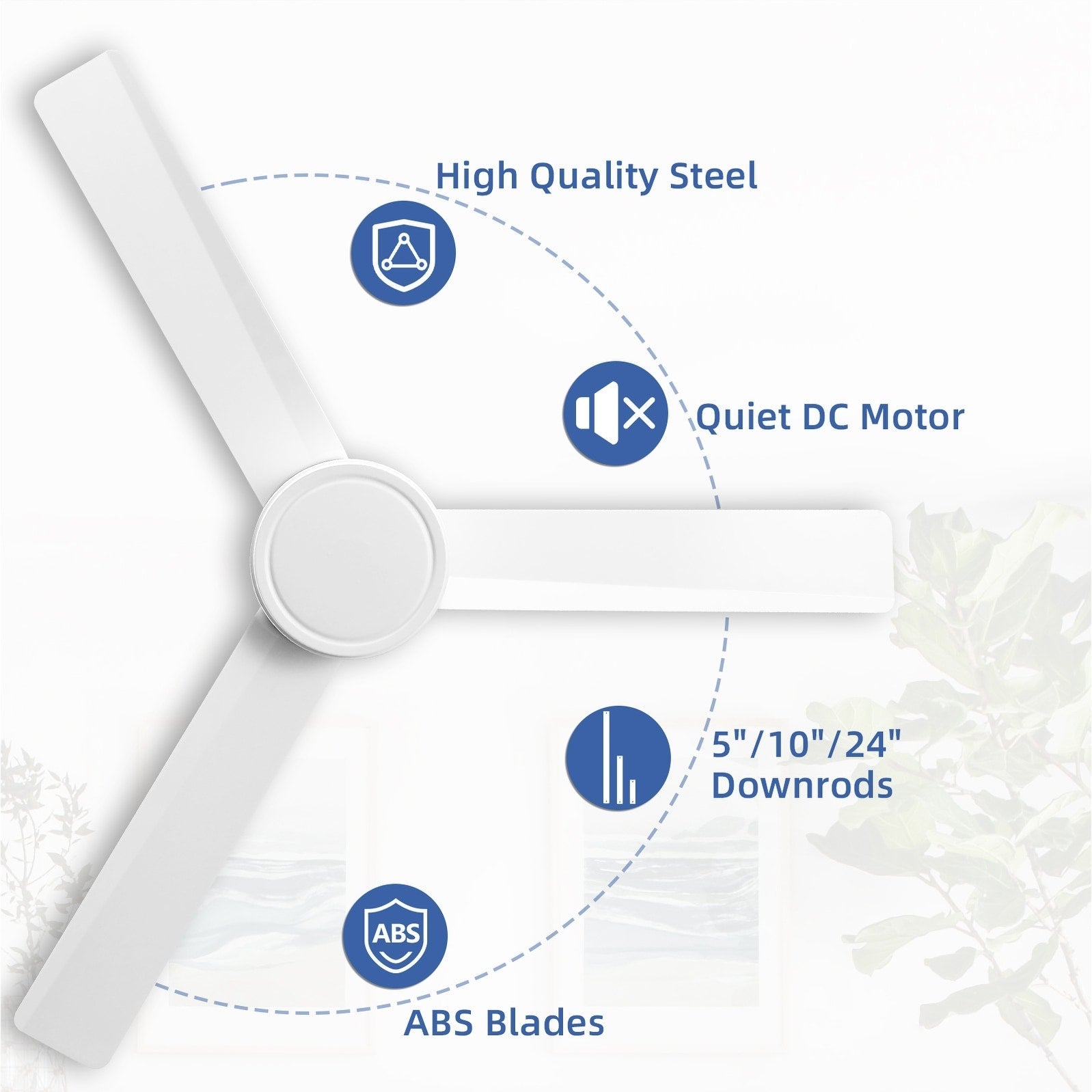 52 inch Modern Solid Wood / ABS Ceiling Fan With Remote Control(No Light),6 WInd Speed,Reversible Airflow