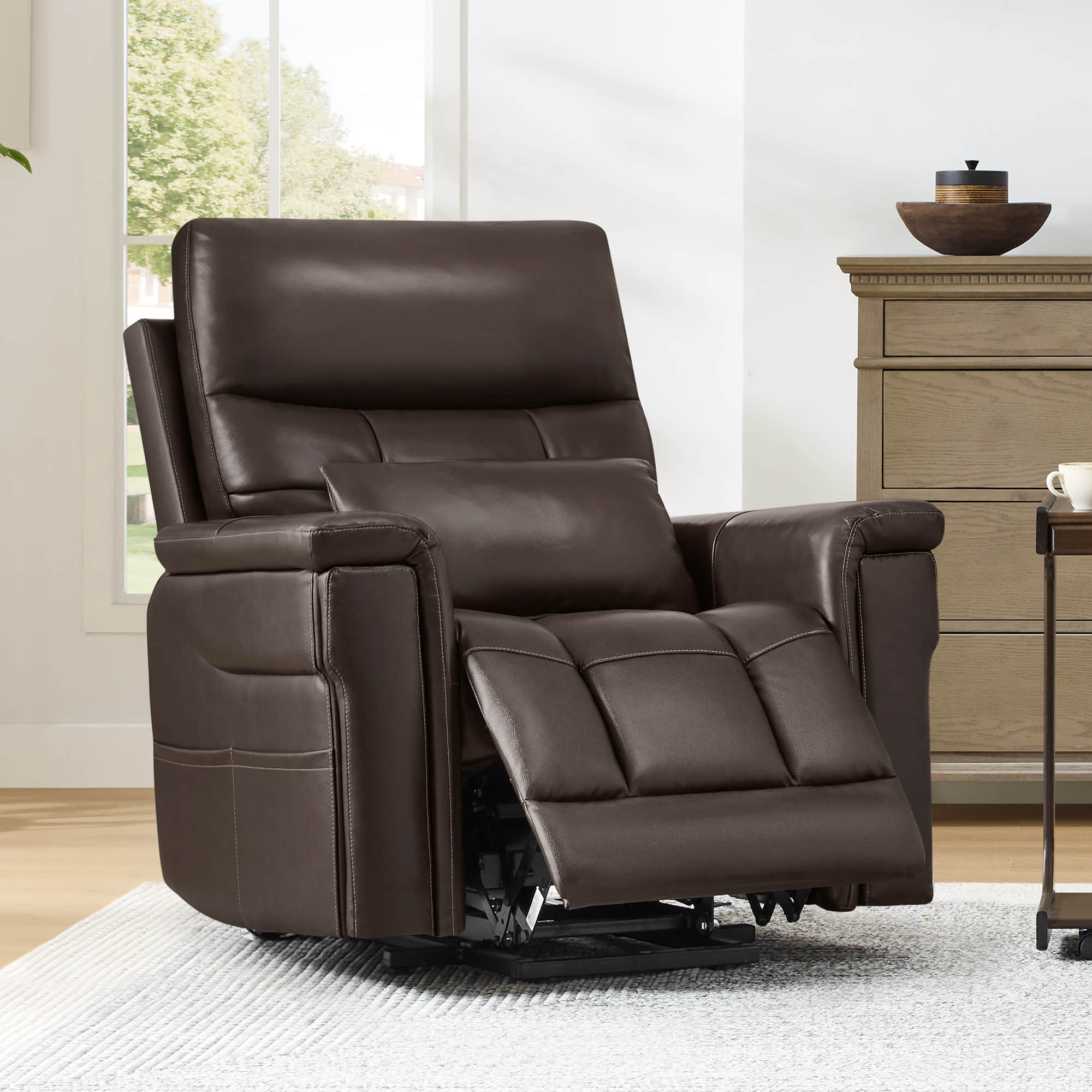 Addy Genuine Leather Lift Assist Power Recliner With Heat Massage