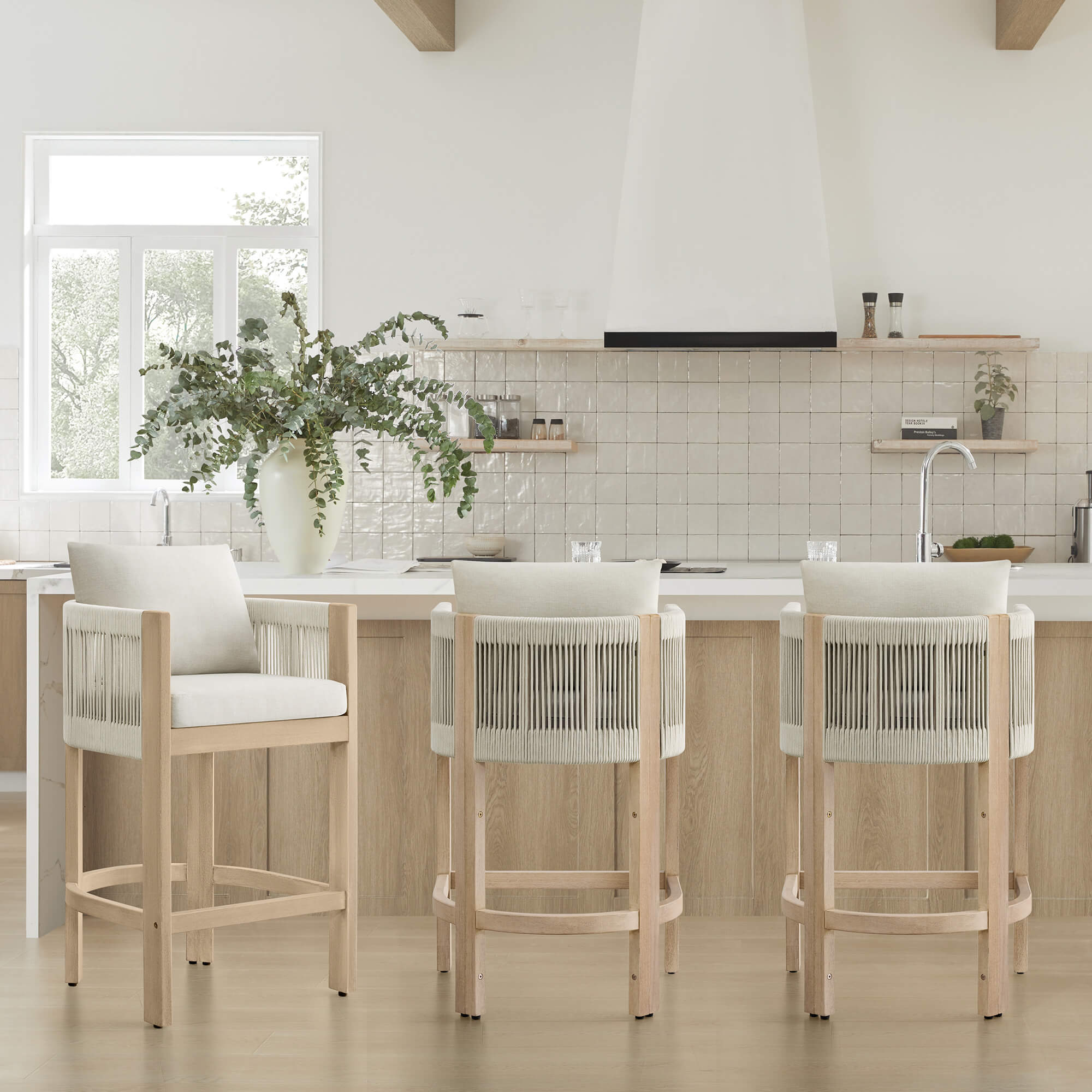 Clover Boho Acacia Wood Rope Indoor & Outdoor Counter Stool