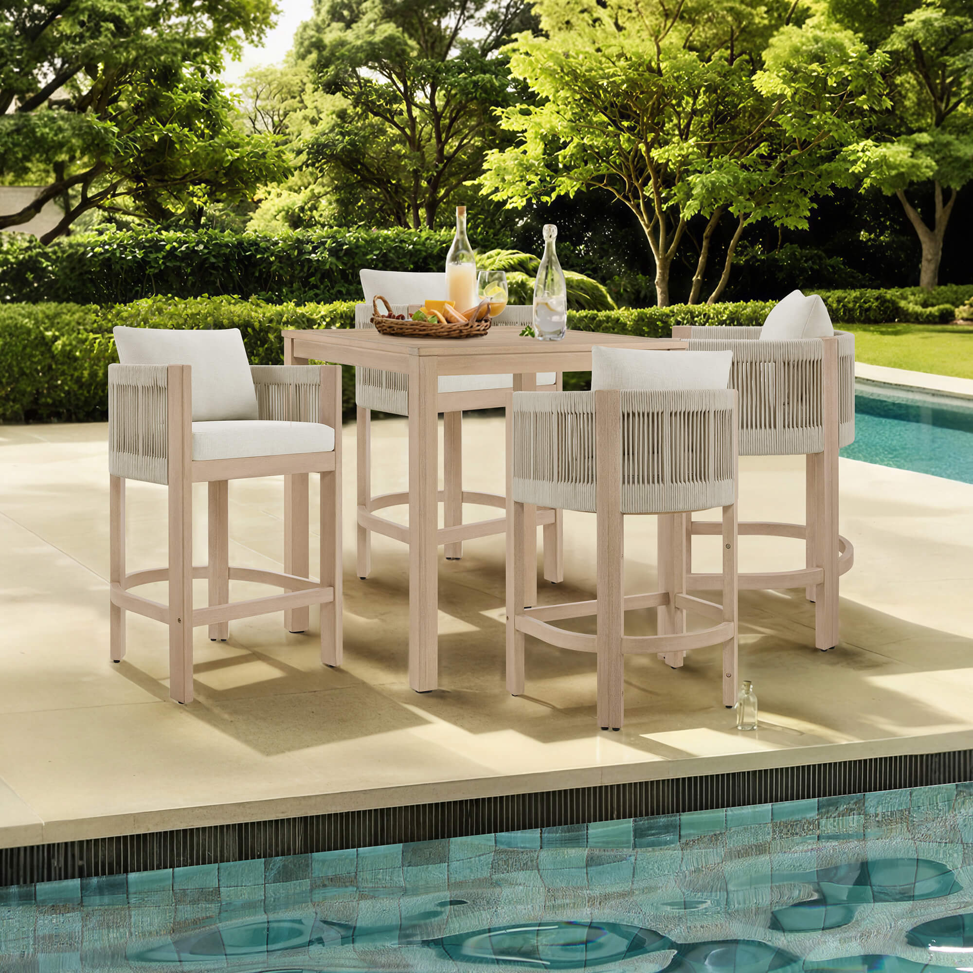 Clover Boho Acacia Wood Rope Indoor & Outdoor Counter Stool