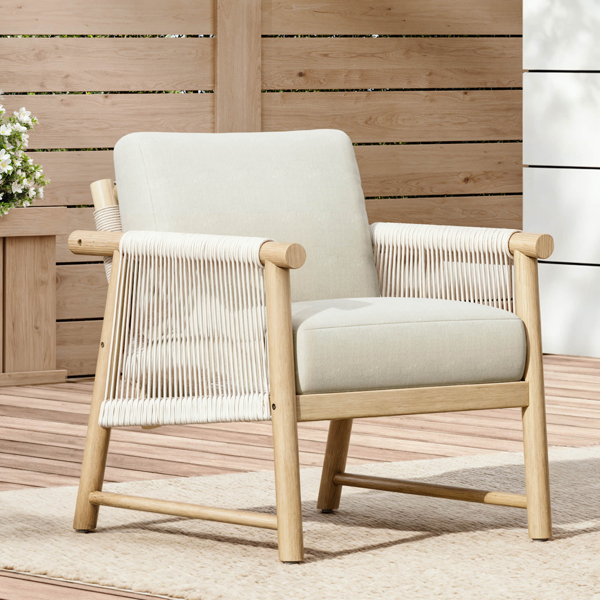 Sienna Modern Acacia Wood Rope Outdoor Lounge Chair