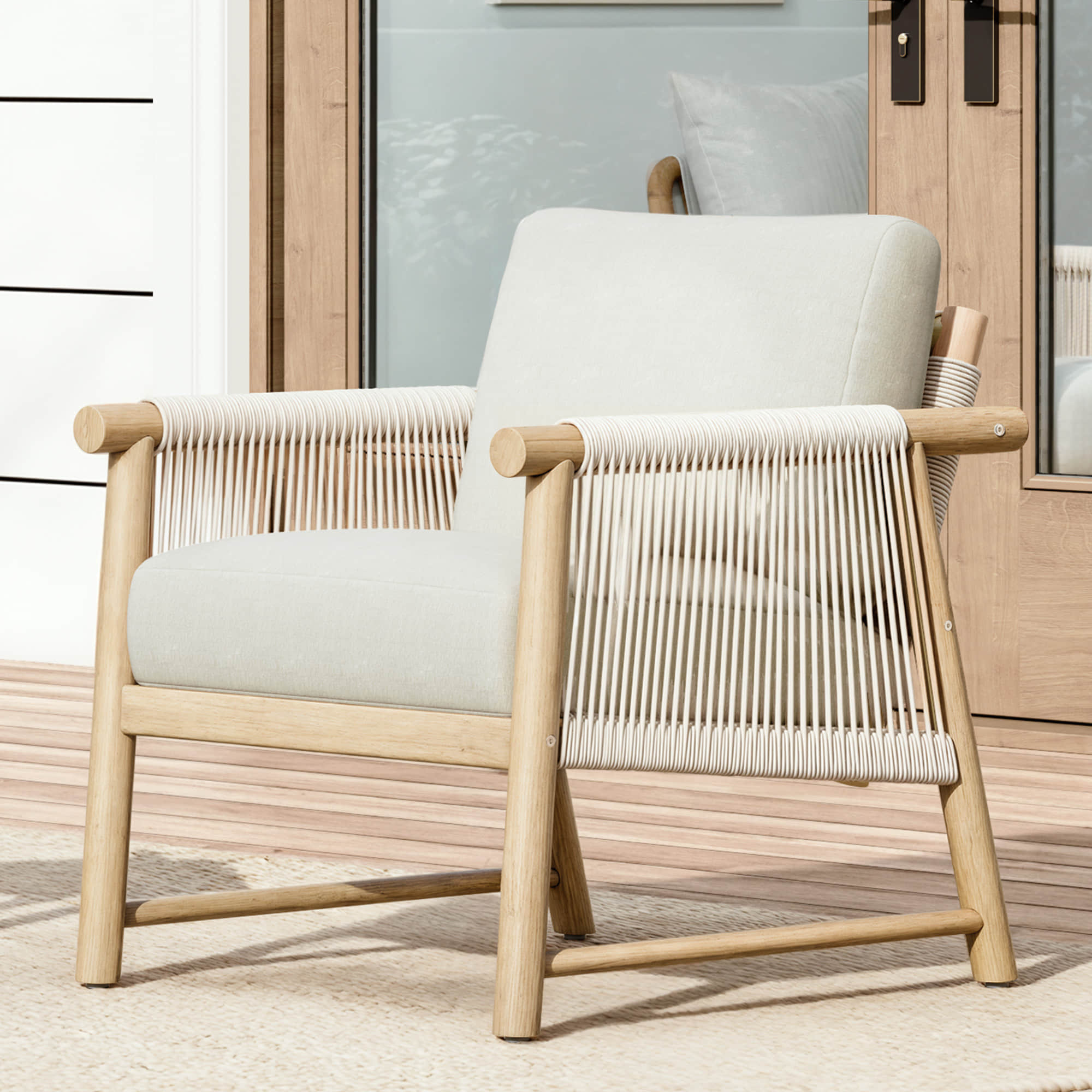 Sienna Modern Acacia Wood Rope Outdoor Lounge Chair