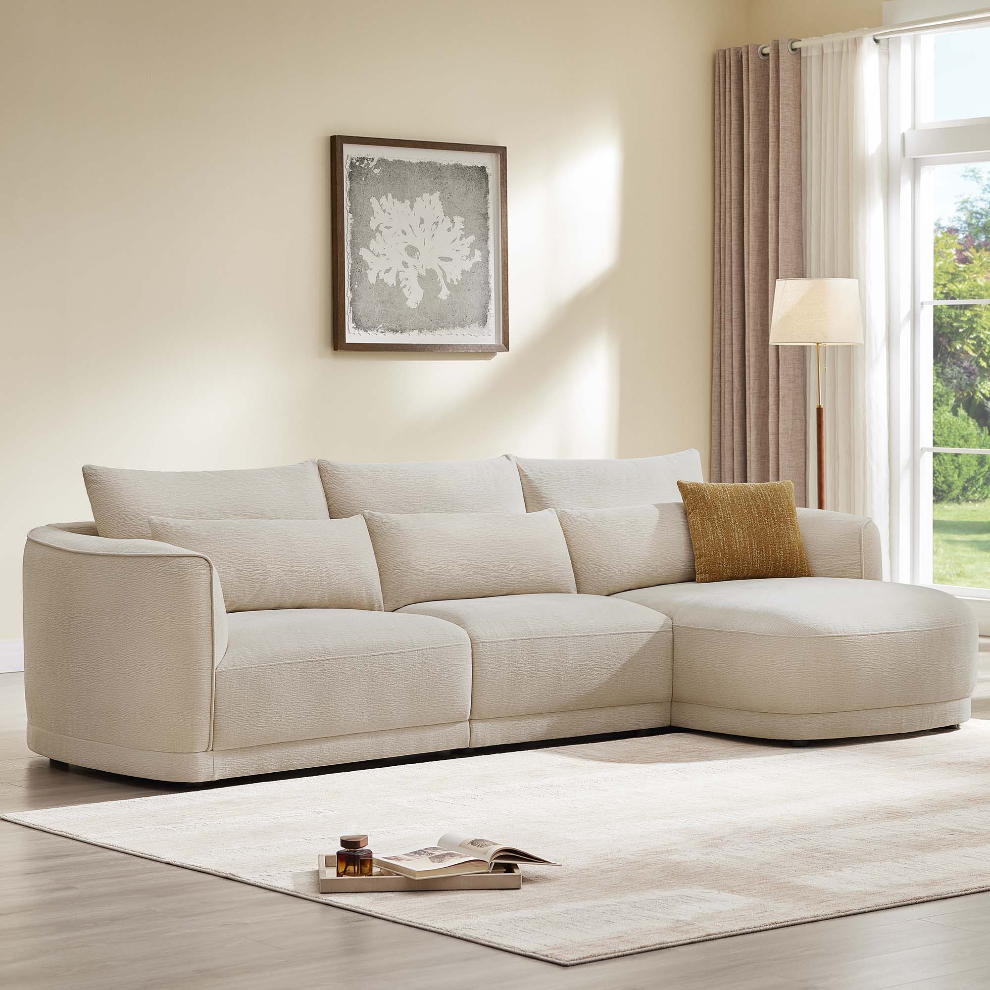 Daisy 3-Seat Modular Curved Chenille Sectional Sofa with Chaise and Down-Filled