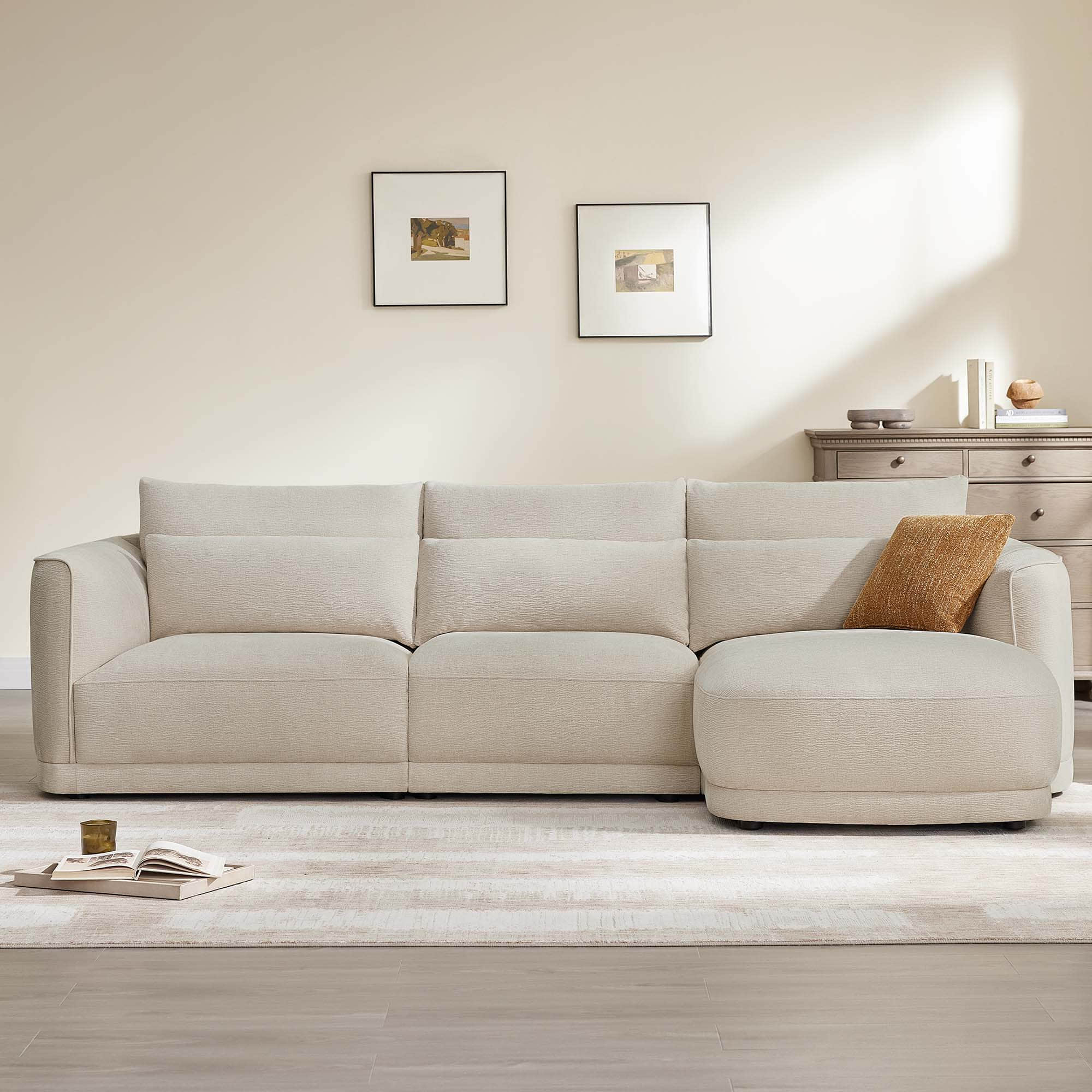 Daisy 3-Seat Modular Curved Chenille Sectional Sofa with Chaise and Down-Filled