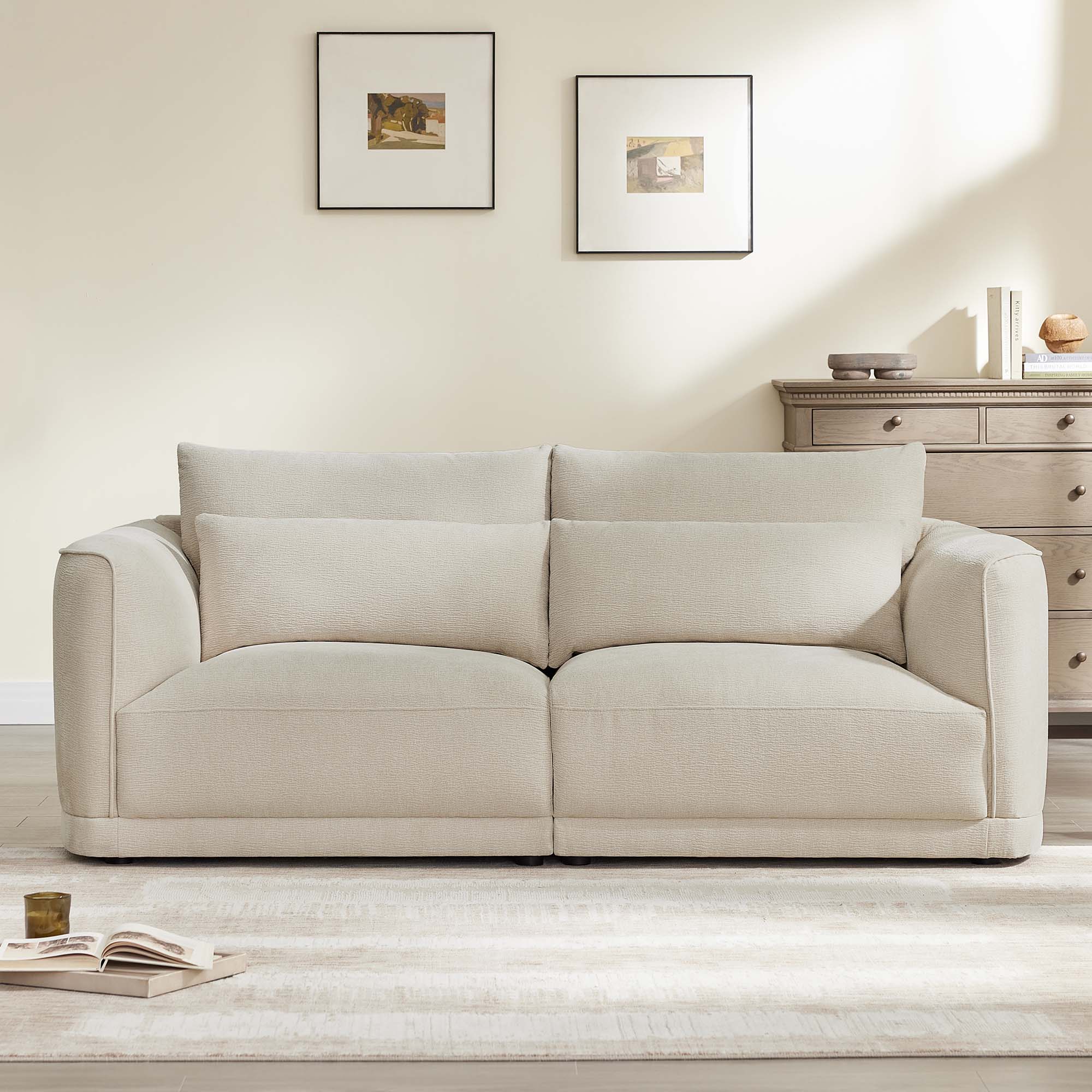 Daisy 2-Seat Modular Curved Chenille Sofa with Down-Filled Cushions