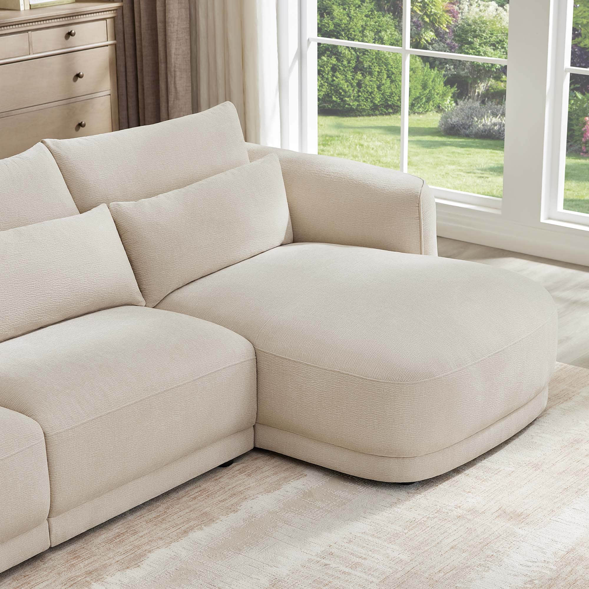 Daisy 3-Seat Modular Curved Chenille Sectional Sofa with Chaise and Down-Filled