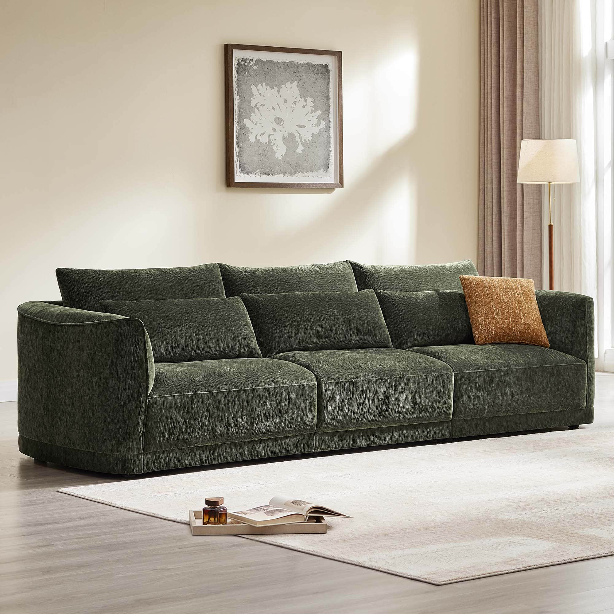 Daisy 3-Seat Modular Curved Chenille Sofa with Down-Filled Cushions