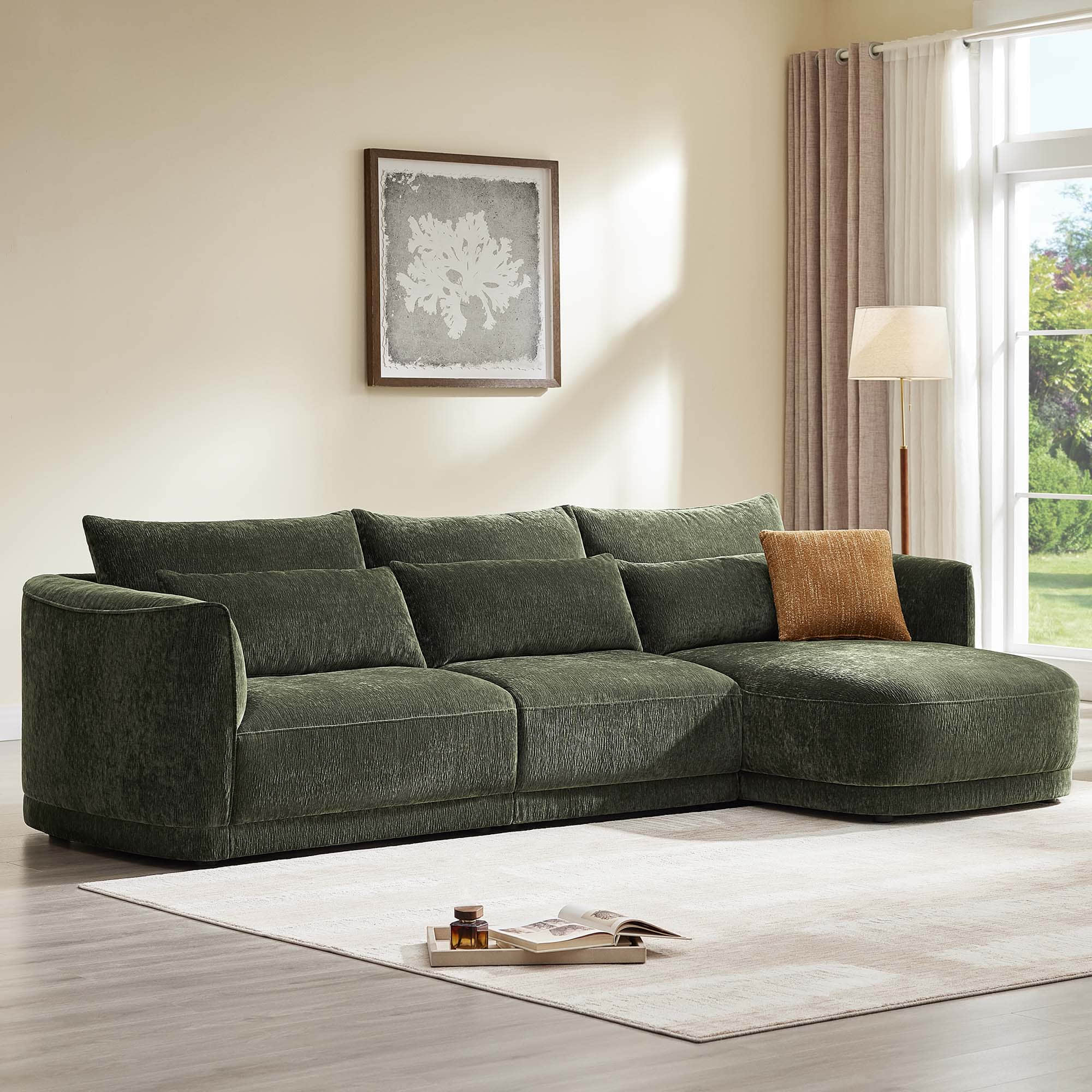 Daisy 3-Seat Modular Curved Chenille Sectional Sofa with Chaise and Down-Filled