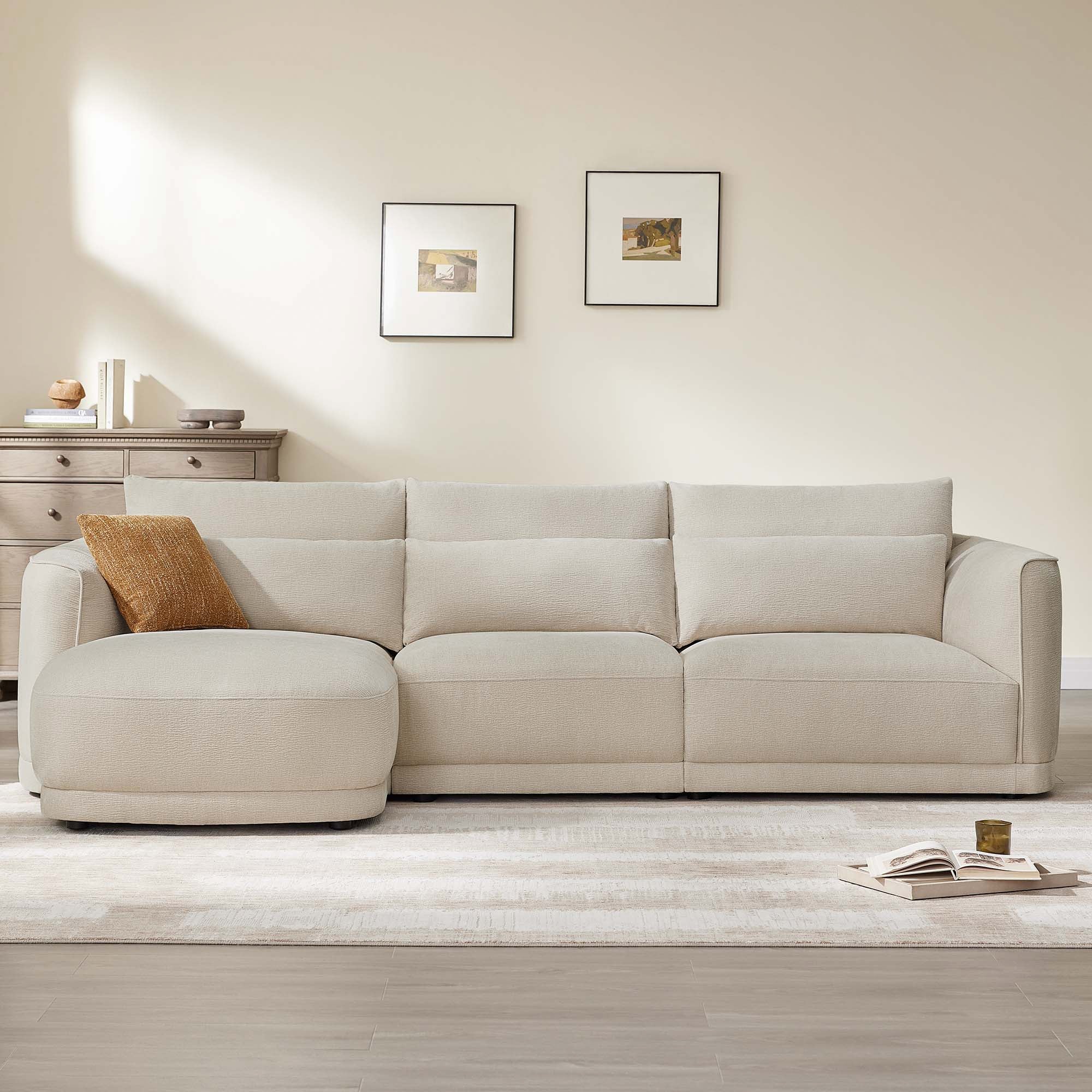 Daisy 3-Seat Modular Curved Chenille Sectional Sofa with Chaise and Down-Filled