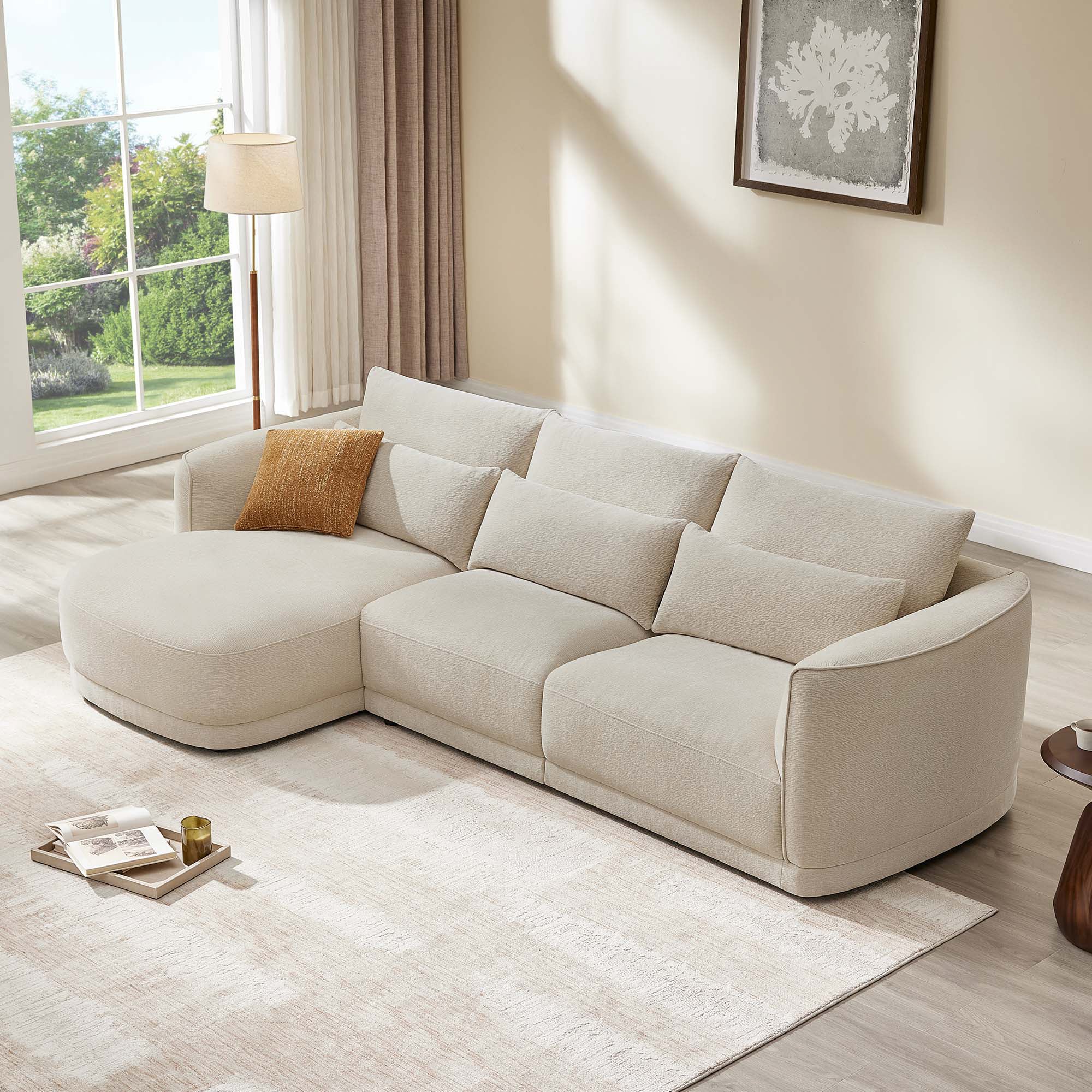 Daisy 3-Seat Modular Curved Chenille Sectional Sofa with Chaise and Down-Filled