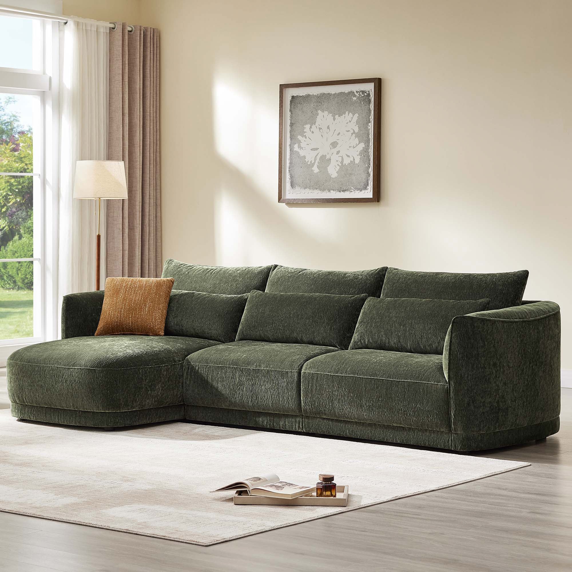 Daisy 3-Seat Modular Curved Chenille Sectional Sofa with Chaise and Down-Filled