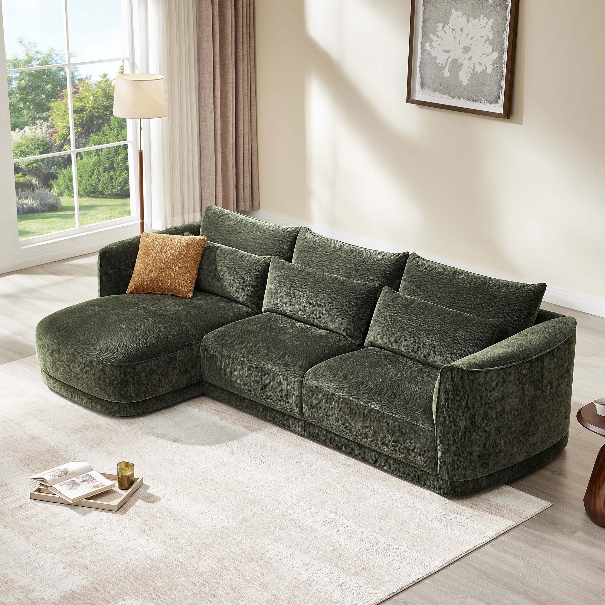 Daisy 3-Seat Modular Curved Chenille Sectional Sofa with Chaise and Down-Filled