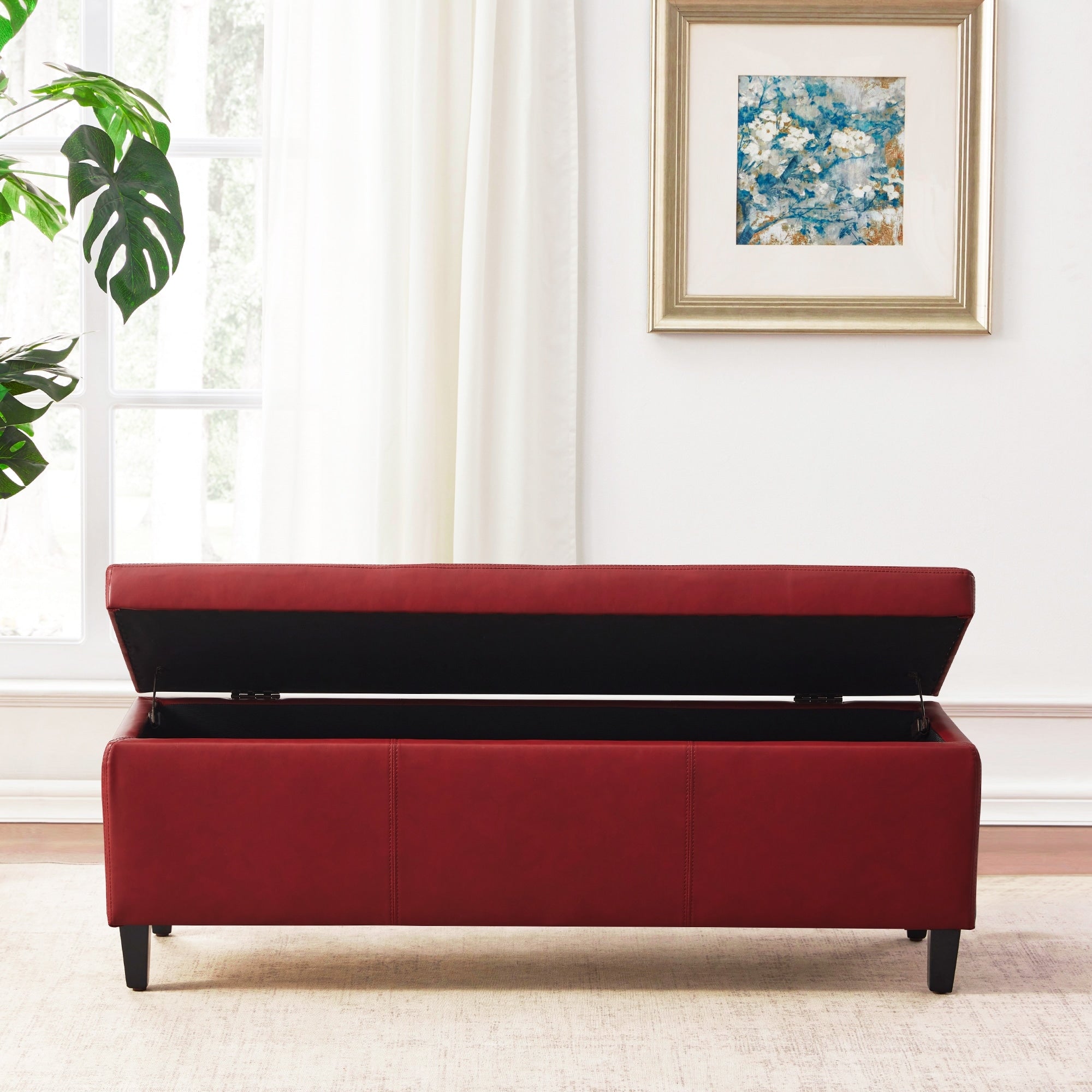 50.3 x 17.50 x 18 Upholstered Rectangular Storage Ottoman-Faux Leather