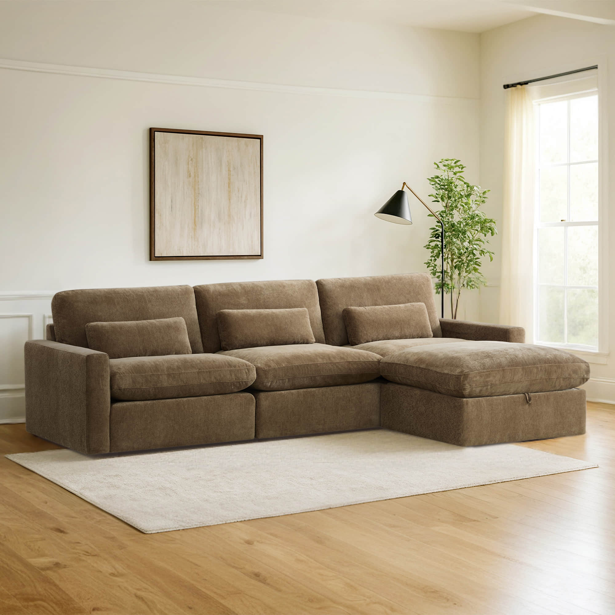 Ivy 4-Seat Performance Fabric Modular Sectional Sofa with Storage Ottoman