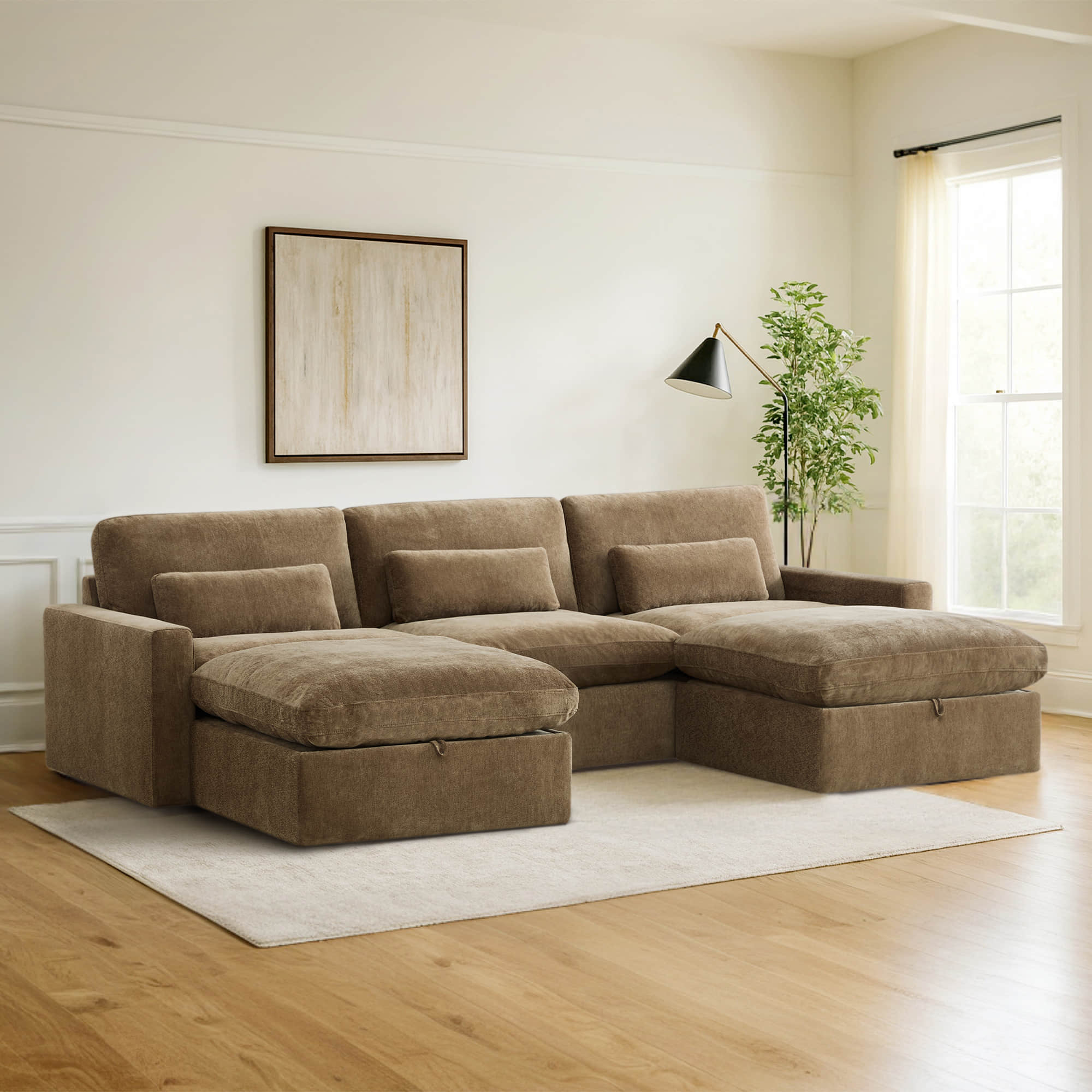 Ivy 5-Seat Performance Fabric Modular Sectional Sofa with Storage Ottoman