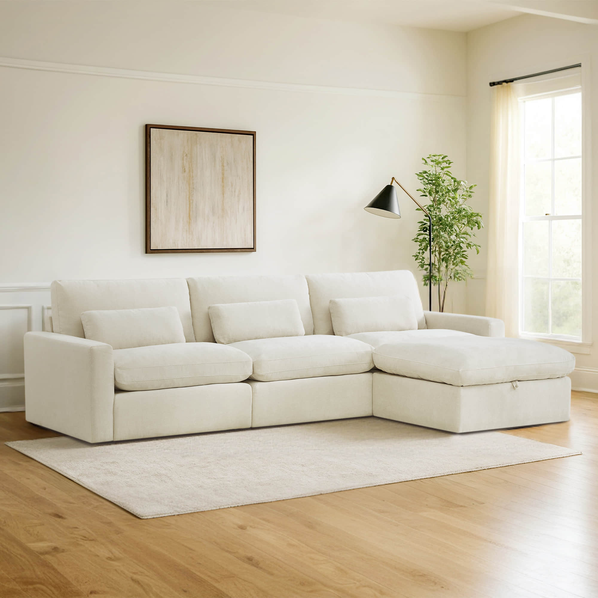 Ivy 4-Seat Performance Fabric Modular Sectional Sofa with Storage Ottoman