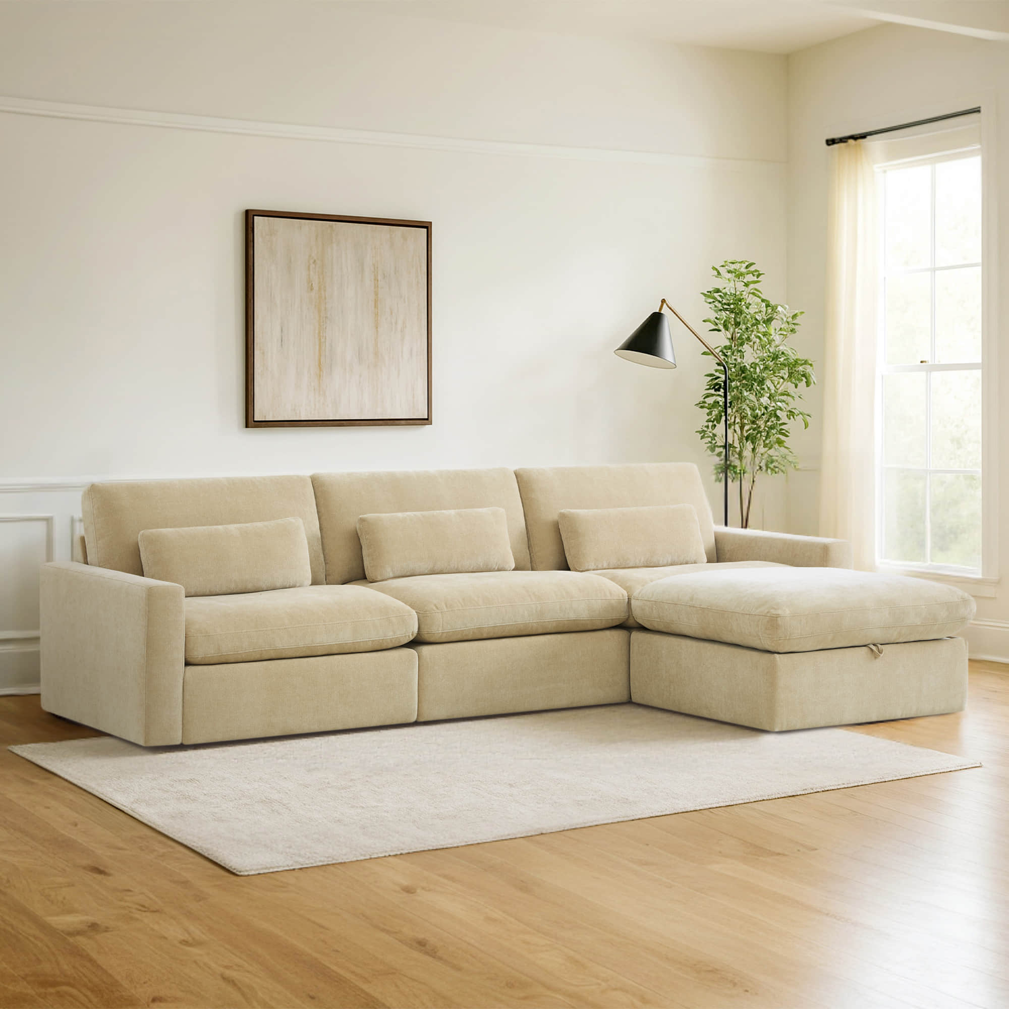 Ivy 4-Seat Performance Fabric Modular Sectional Sofa with Storage Ottoman