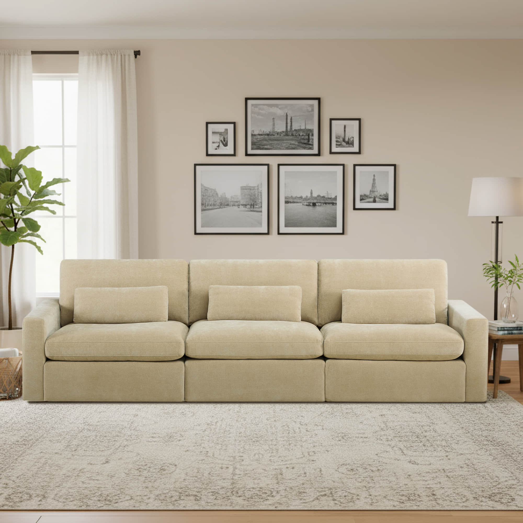Ivy 3-Seat Performance Fabric Modular Sofa with Storage Ottoman