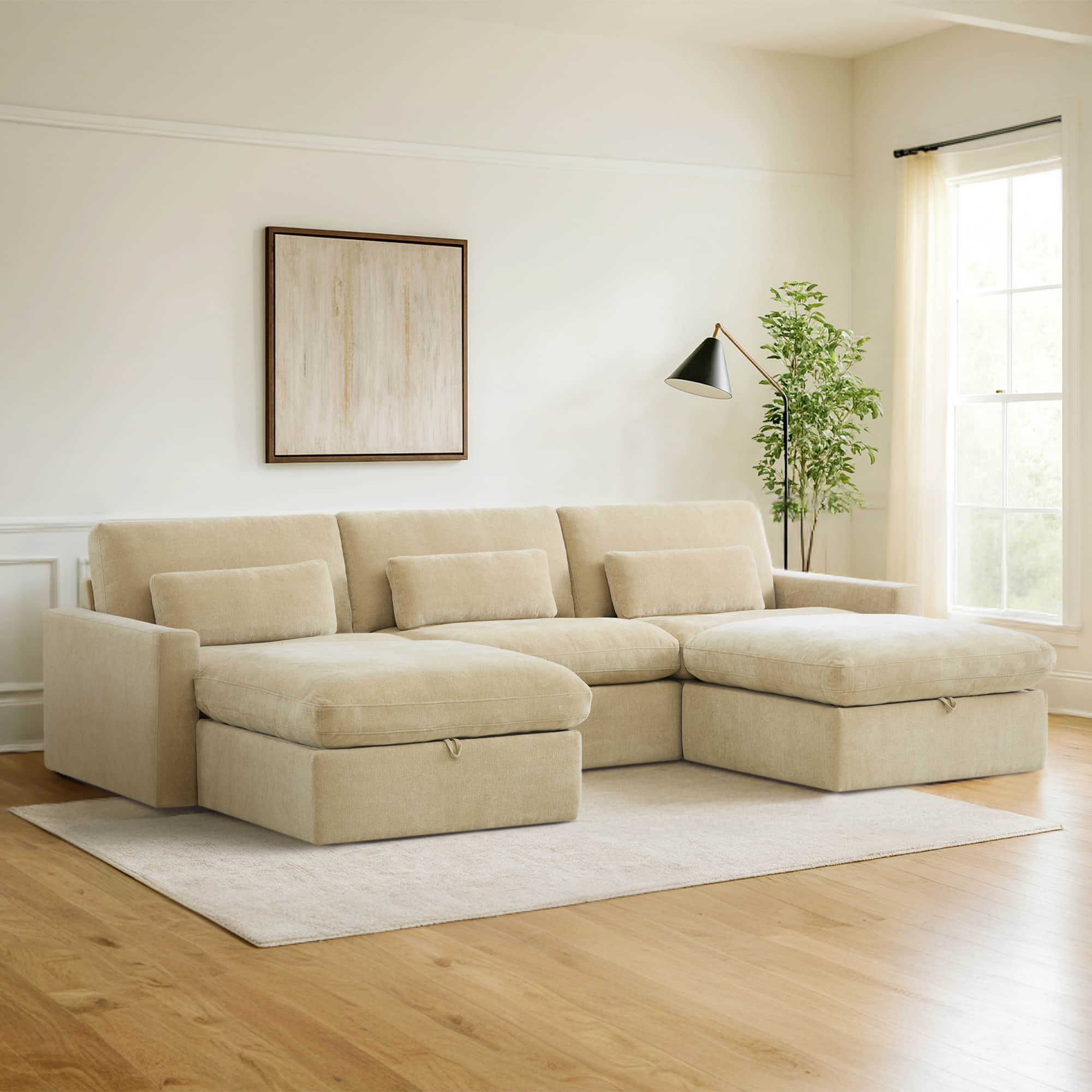 Ivy 5-Seat Performance Fabric Modular Sectional Sofa with Storage Ottoman