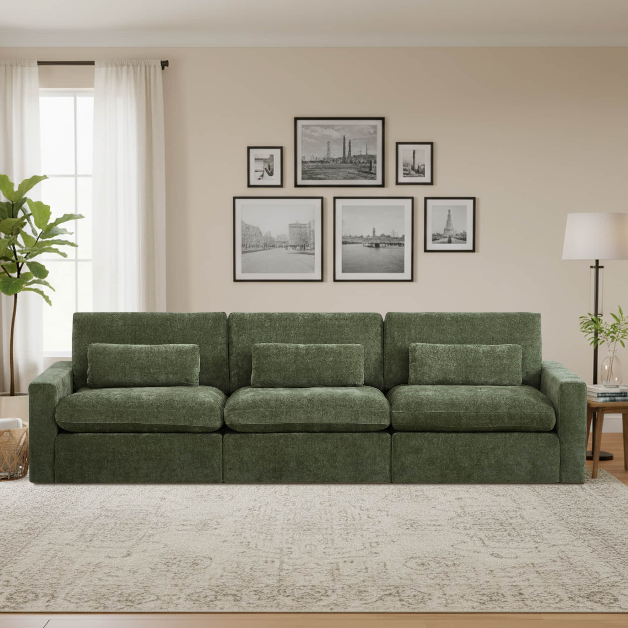 Ivy 3-Seat Performance Fabric Modular Sofa with Storage Ottoman