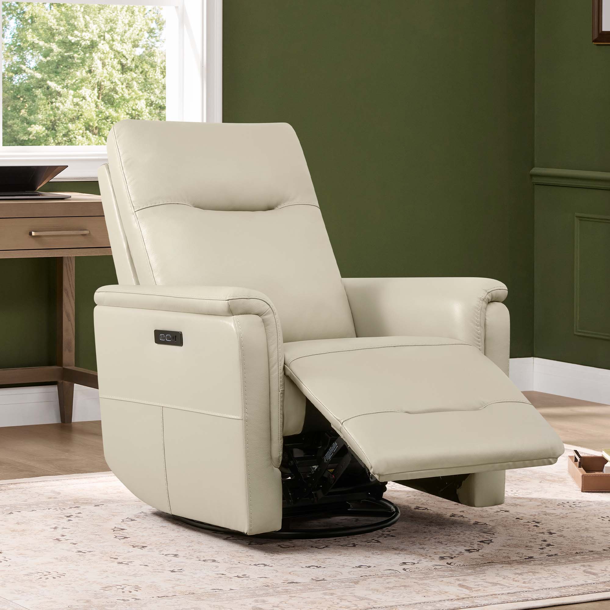 Jaxon Genuine Leather Swivel Glider Power Recliner with Power Headrest