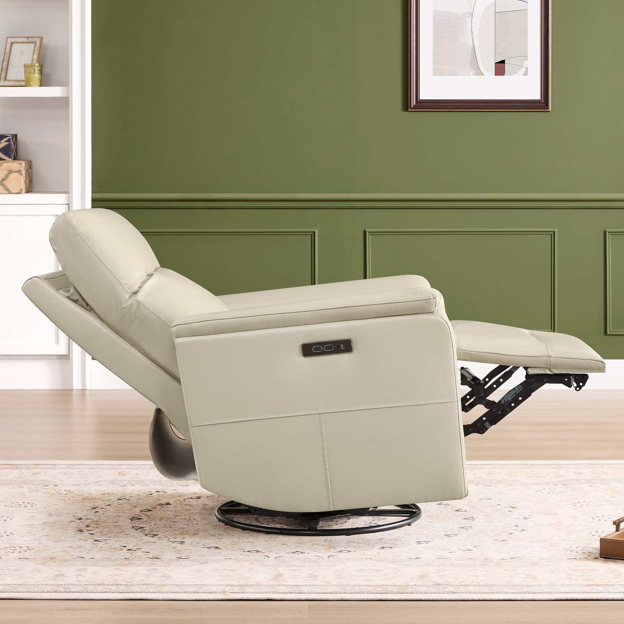 Jaxon Genuine Leather Swivel Glider Power Recliner with Power Headrest