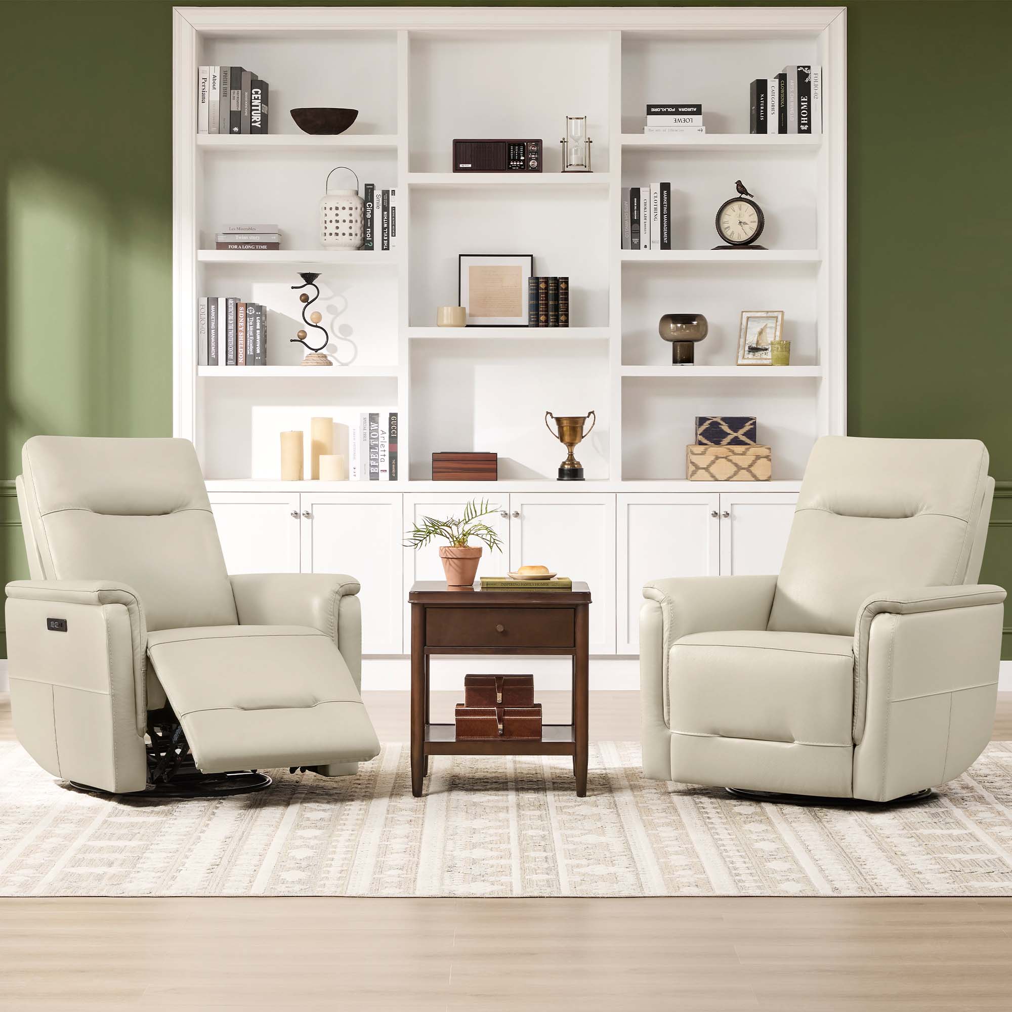 Jaxon Genuine Leather Swivel Glider Power Recliner with Power Headrest