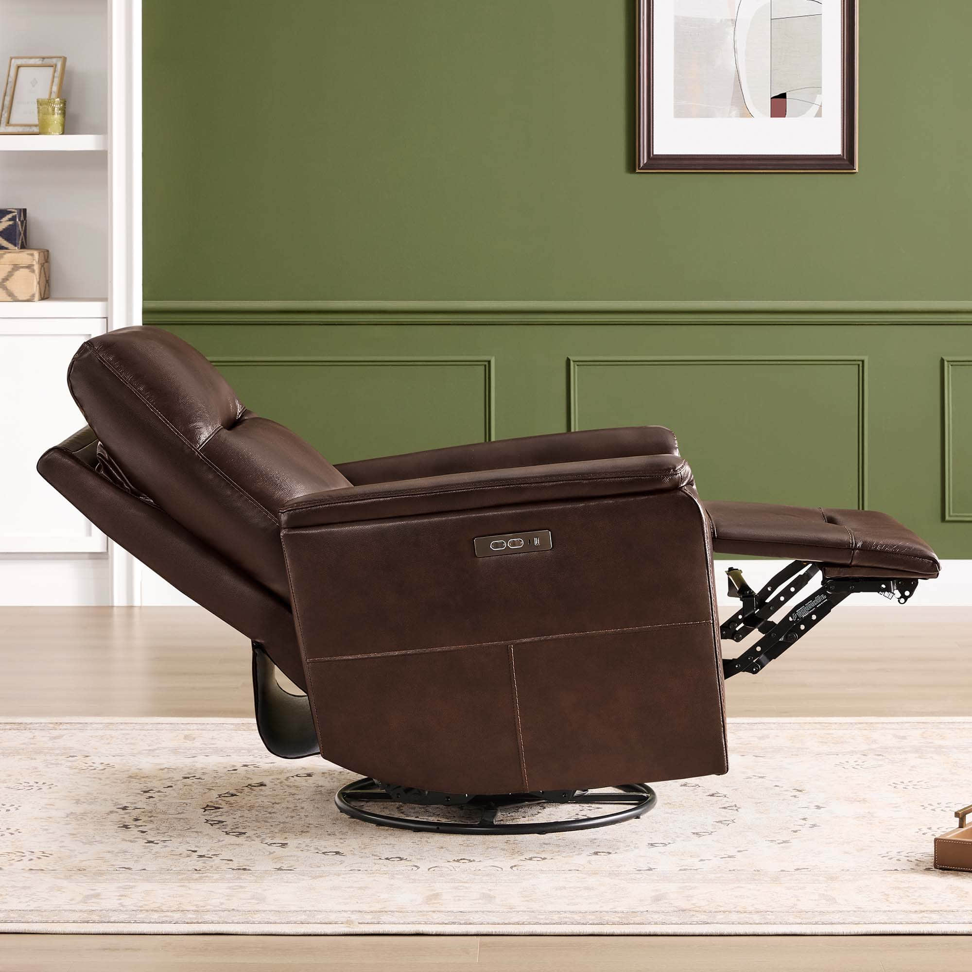 Jaxon Genuine Leather Swivel Glider Power Recliner with Power Headrest