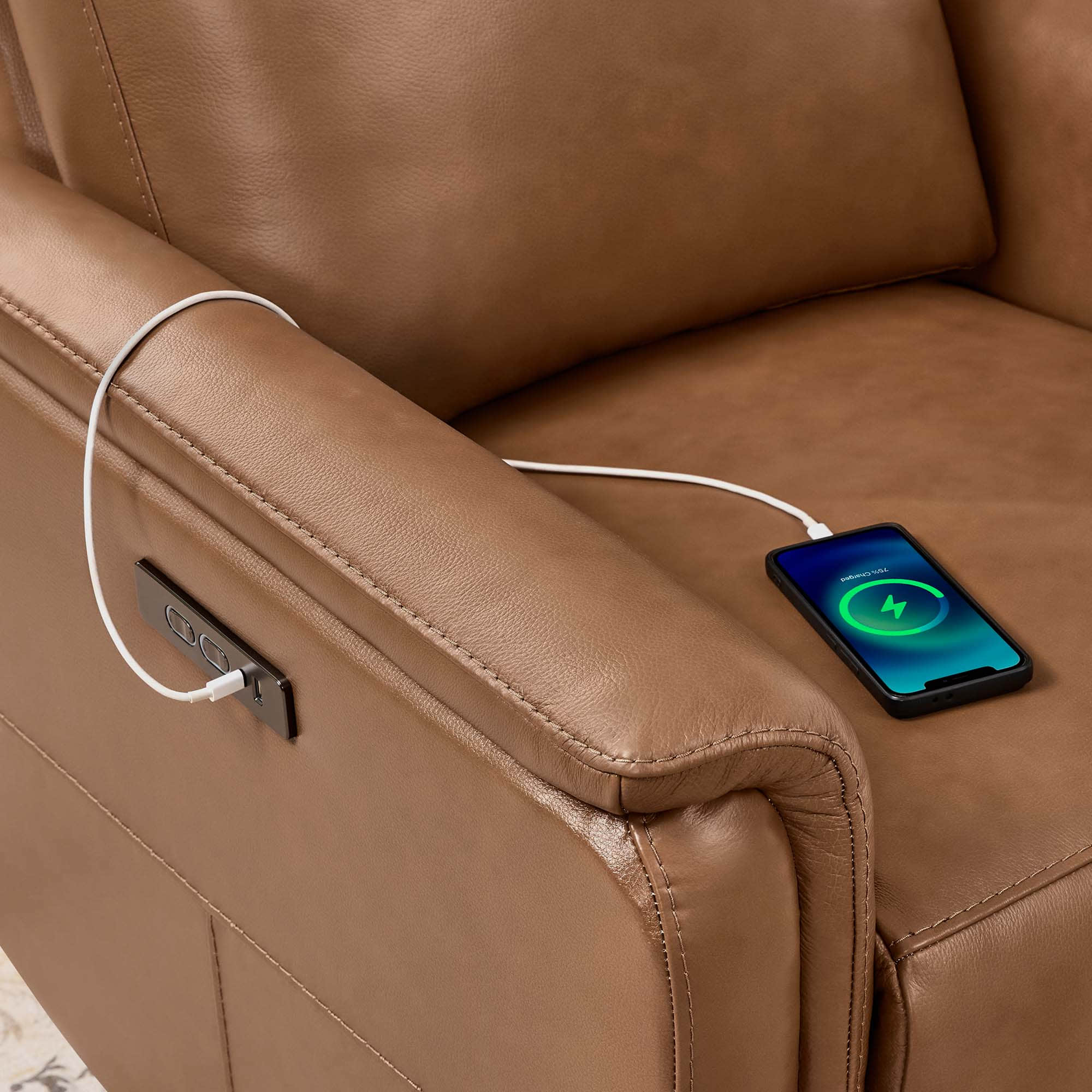 Jaxon Genuine Leather Swivel Glider Power Recliner with Power Headrest