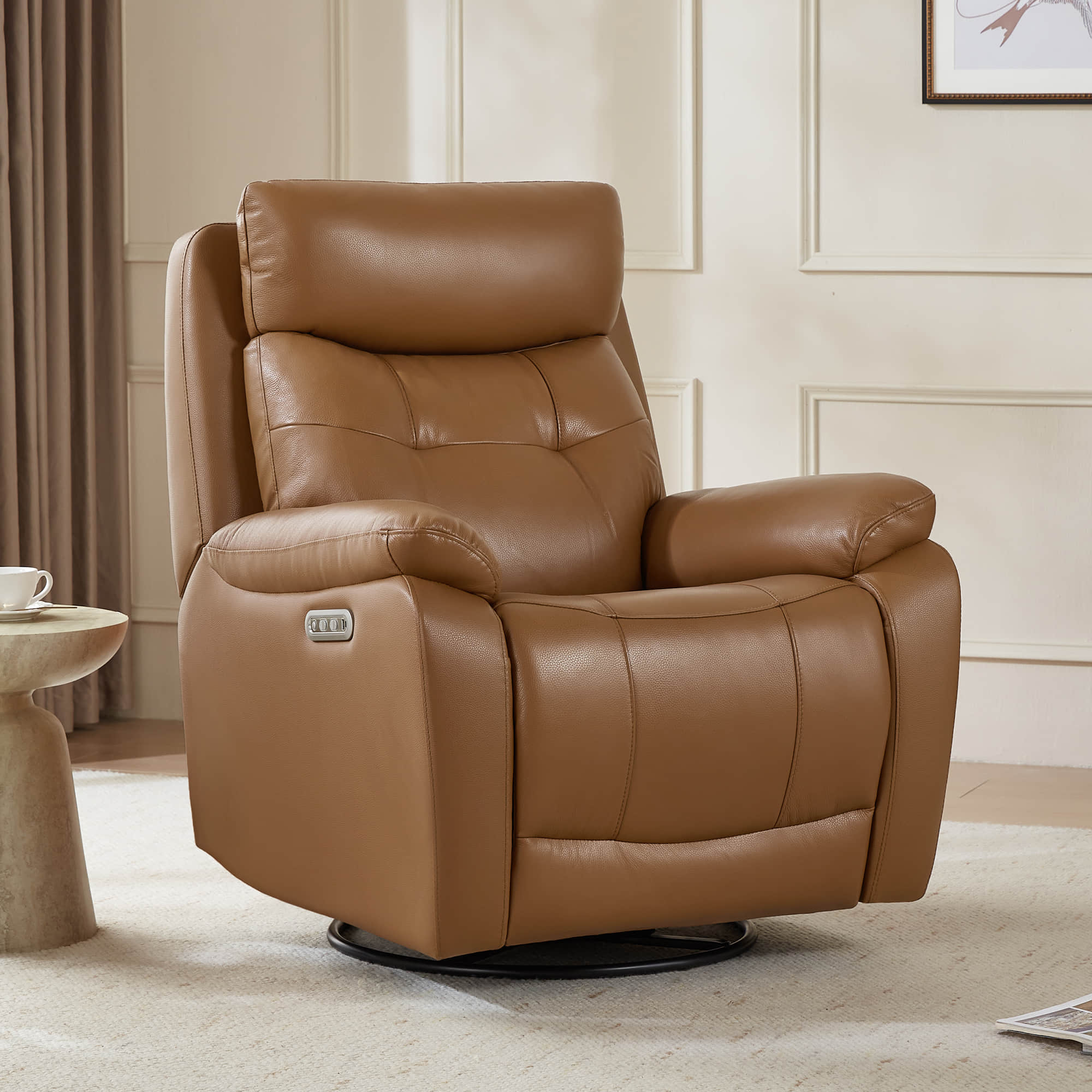 Keith Leather Swivel Glider Recliner with Power Headrest