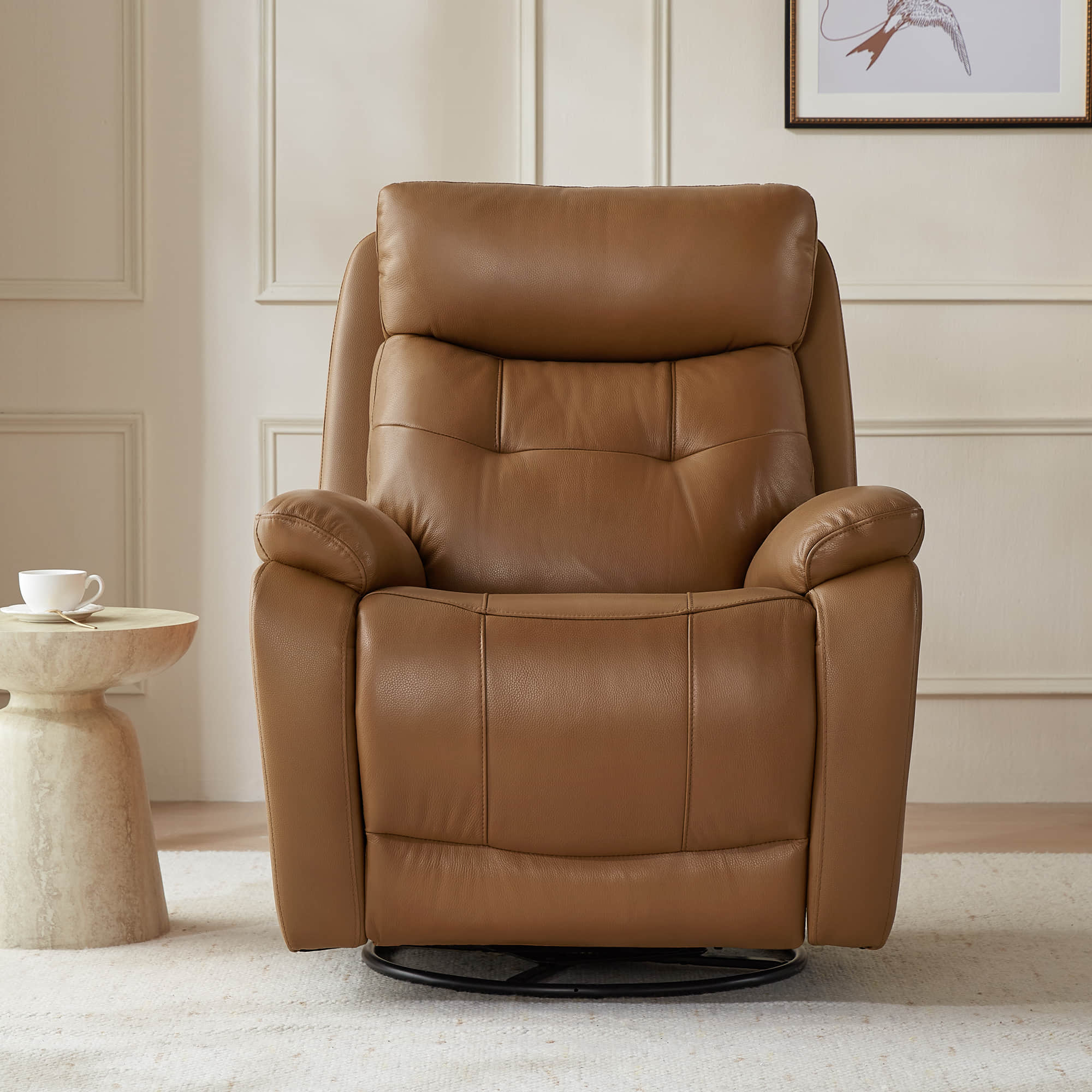 Keith Leather Swivel Glider Recliner with Power Headrest